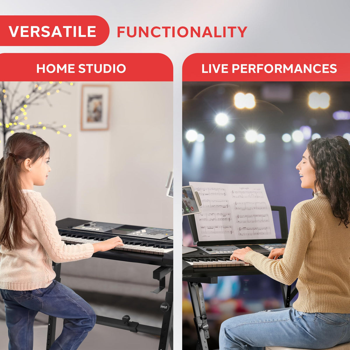 Heavy Duty Folding Keyboard Stand - Sturdy Reinforced Z Design W/ Adjustable Width & Height, Foam