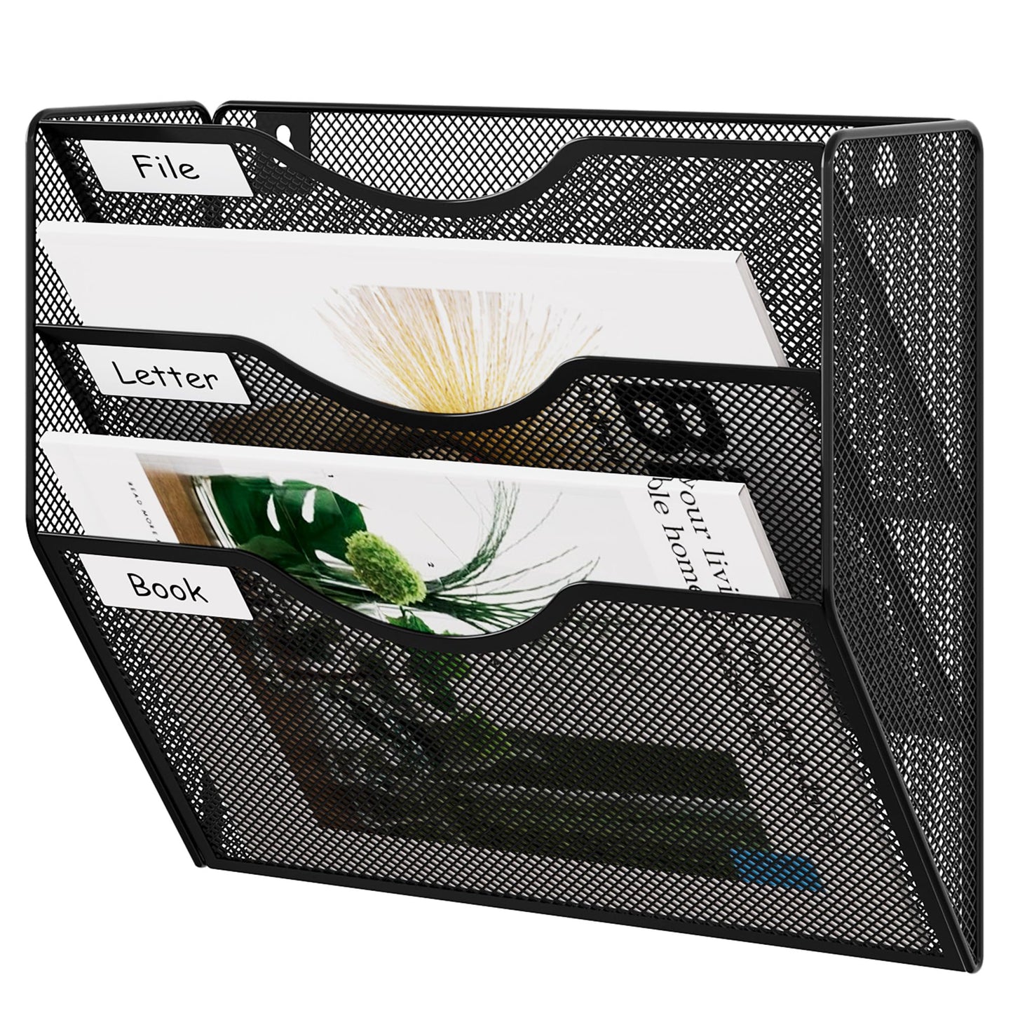 EasyPAG 3 Pocket Mesh Wall File Organizer, Hanging Paper Folder Holder with Classify Label