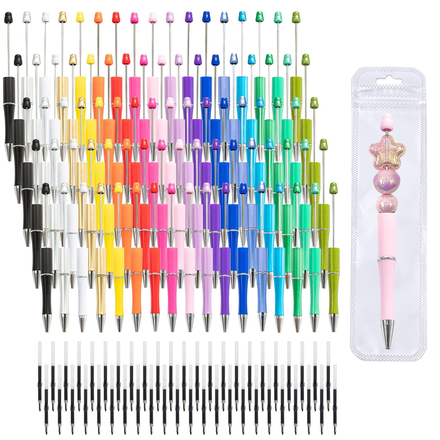 420 Pieces DIY Beadable Pen Bulk Kit – 140 PCS Ballpoint Pen with Refills & Bags – Perfect for