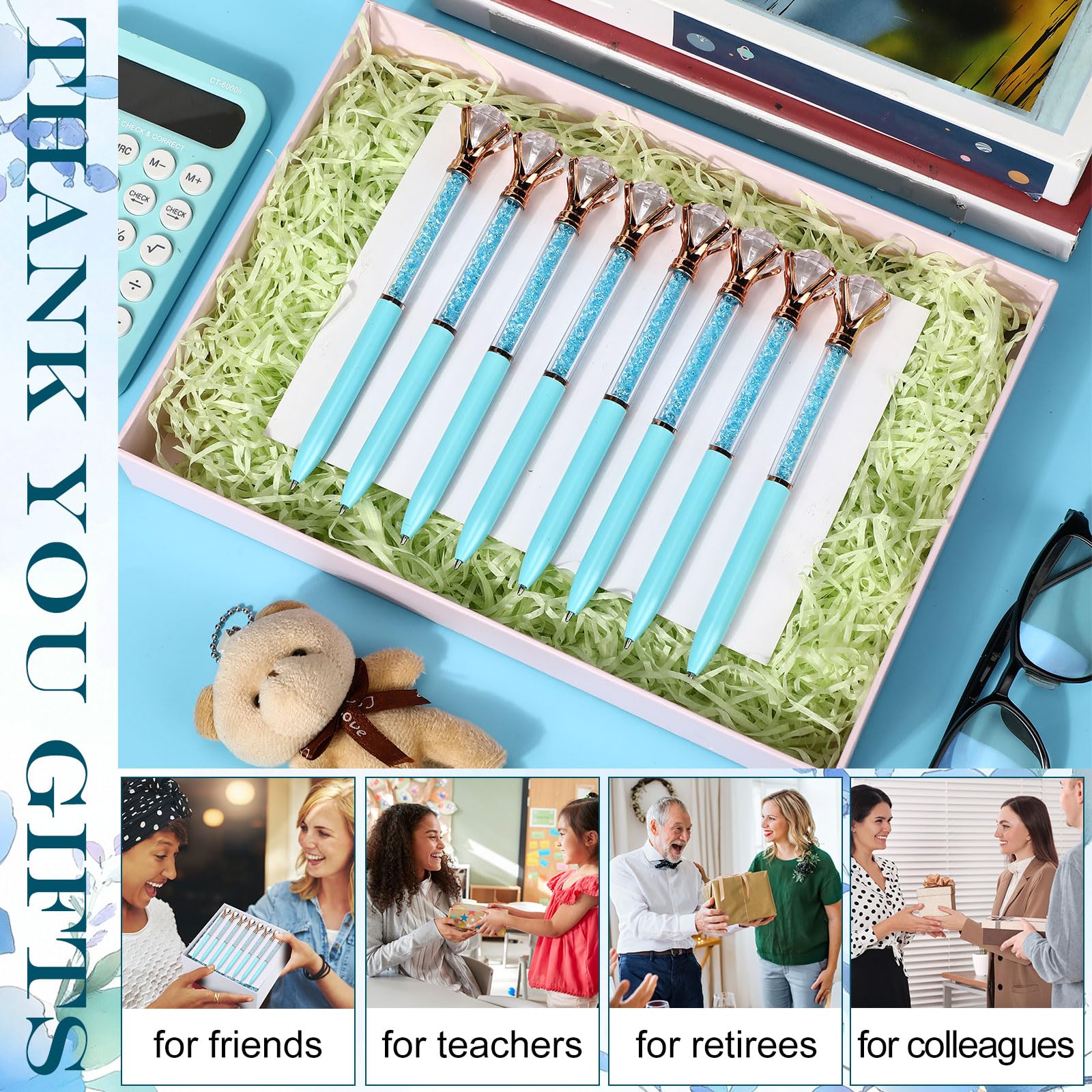Sherr 100 Pack Crystal Diamond Pens Jewel pen Bulk, Blue, Glitter