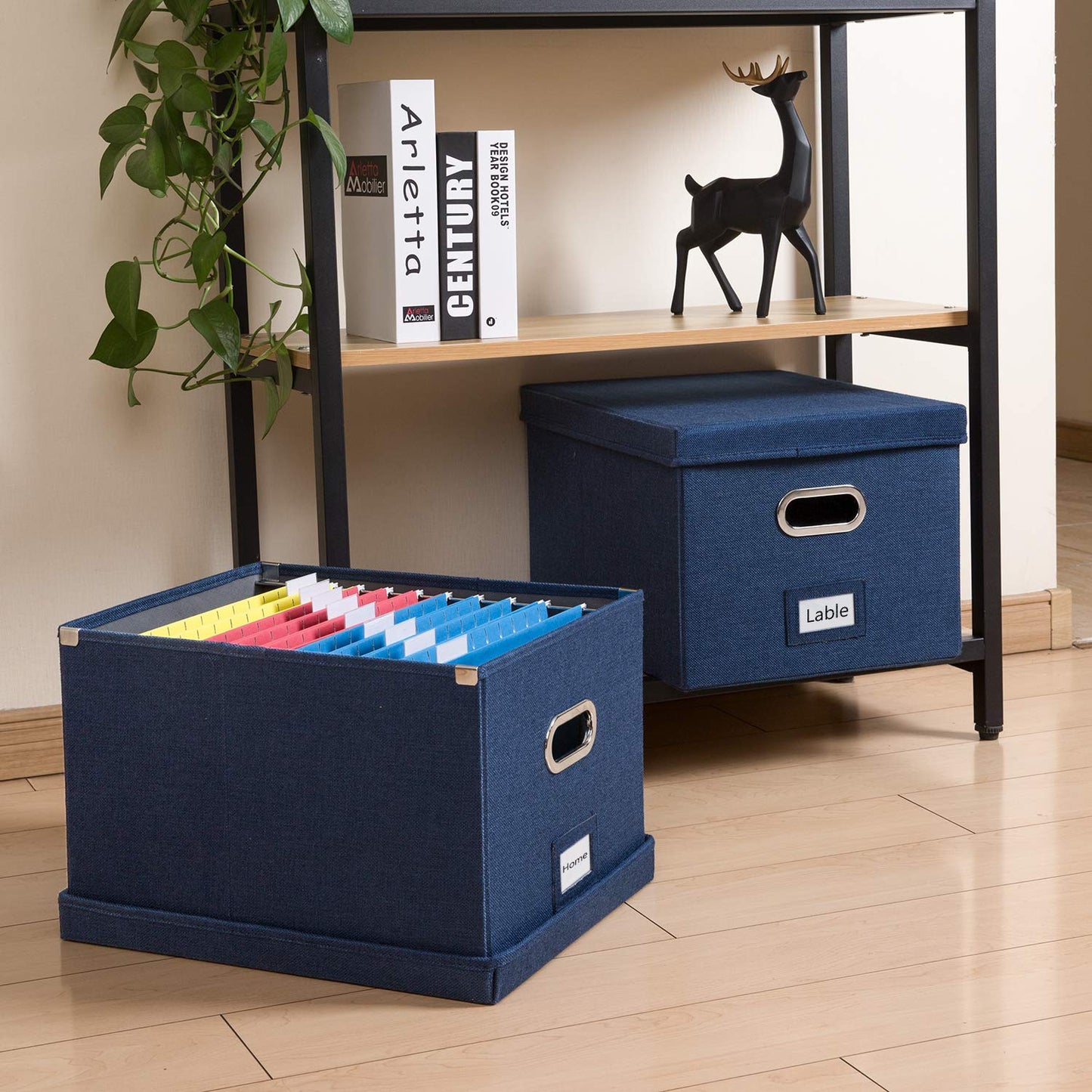 PRANDOM File Organizer Box - Set of 2 Collapsible Decorative Linen Filing Storage Hanging File