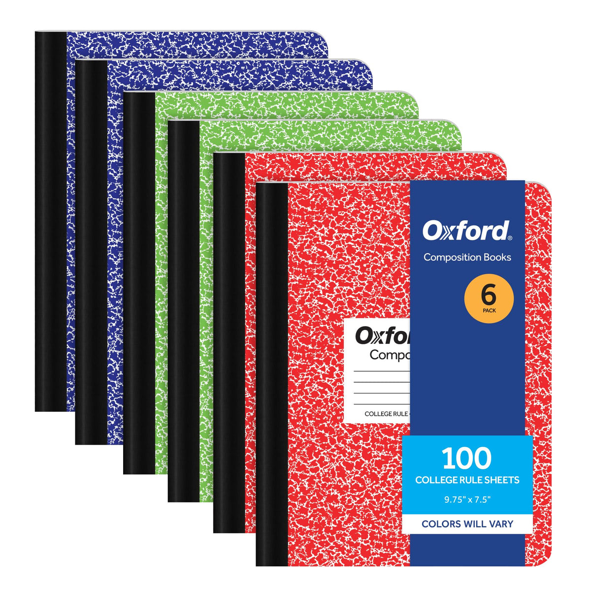 Oxford Composition Notebook 6 Pack, College Ruled Paper, 9-3/4 x 7-1/2 Inches, 100 Sheets, Assorted