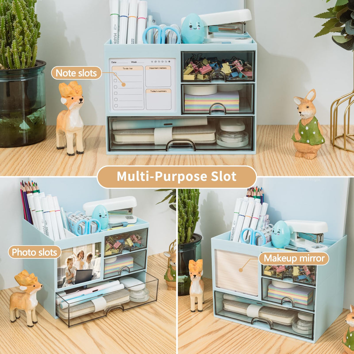 QIYVLOS Desk Organizer with 3 Drawer, Multi-Functional Pencil Pen Holder for Desk, Desk Organizers