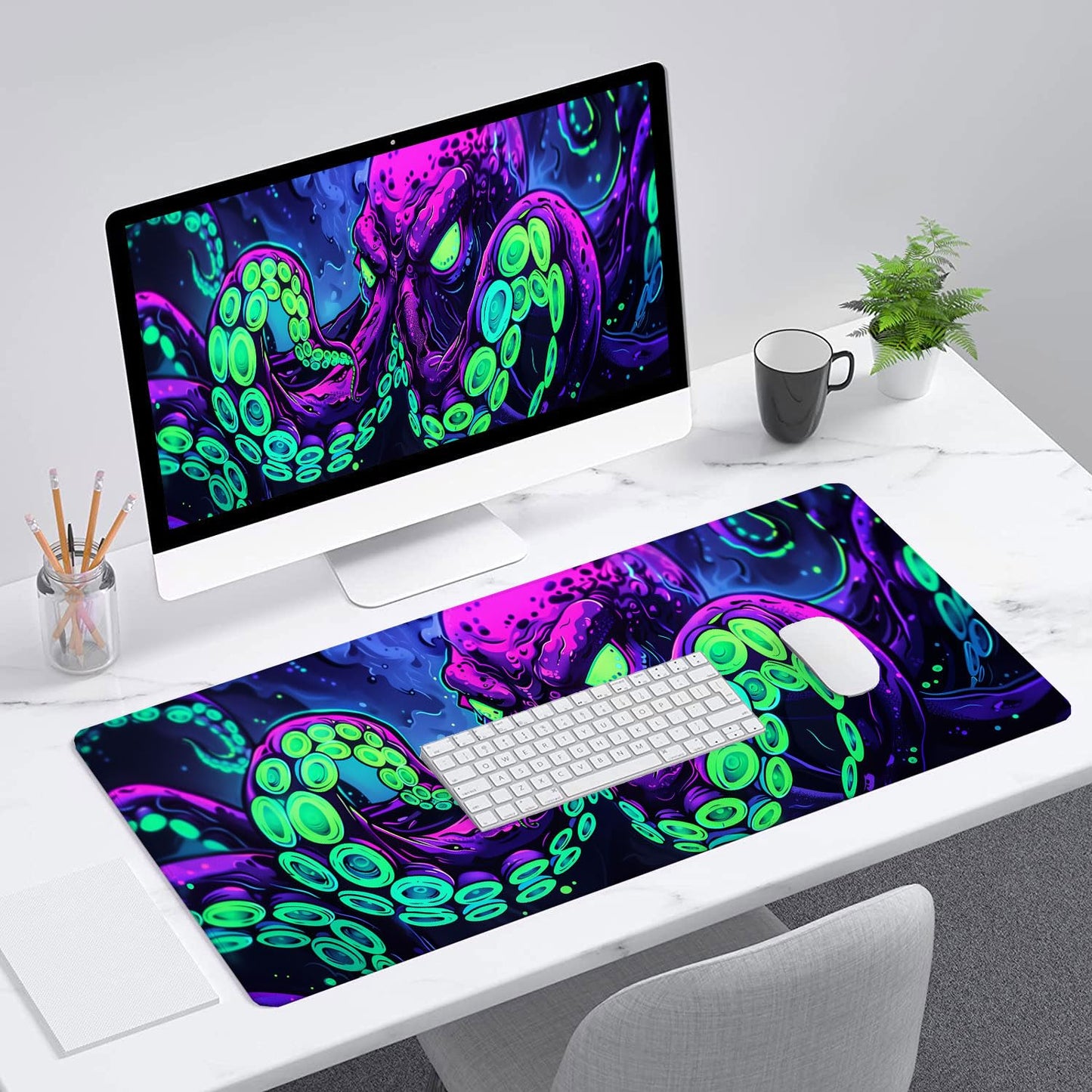 Octopus Desk Mat Gaming Mouse Pad Neon Cthulhu Monster Cool XL Mouse Pad Large Mousepad Extended