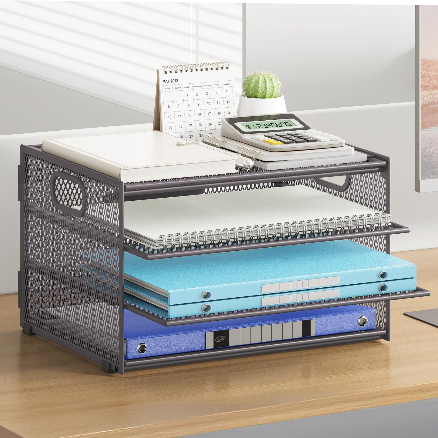 4 Tier Gray Paper Organizer for Desk,Trays for Classroom File Folder