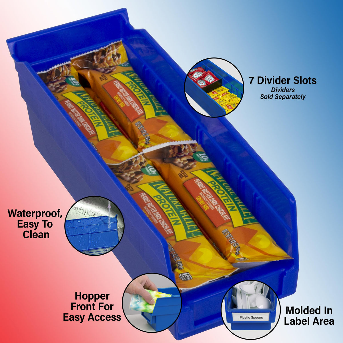 Akro-Mils 30120 Heavy Duty Plastic Shelf Bins, 12"x 4"x 4", Blue, 24-Pack