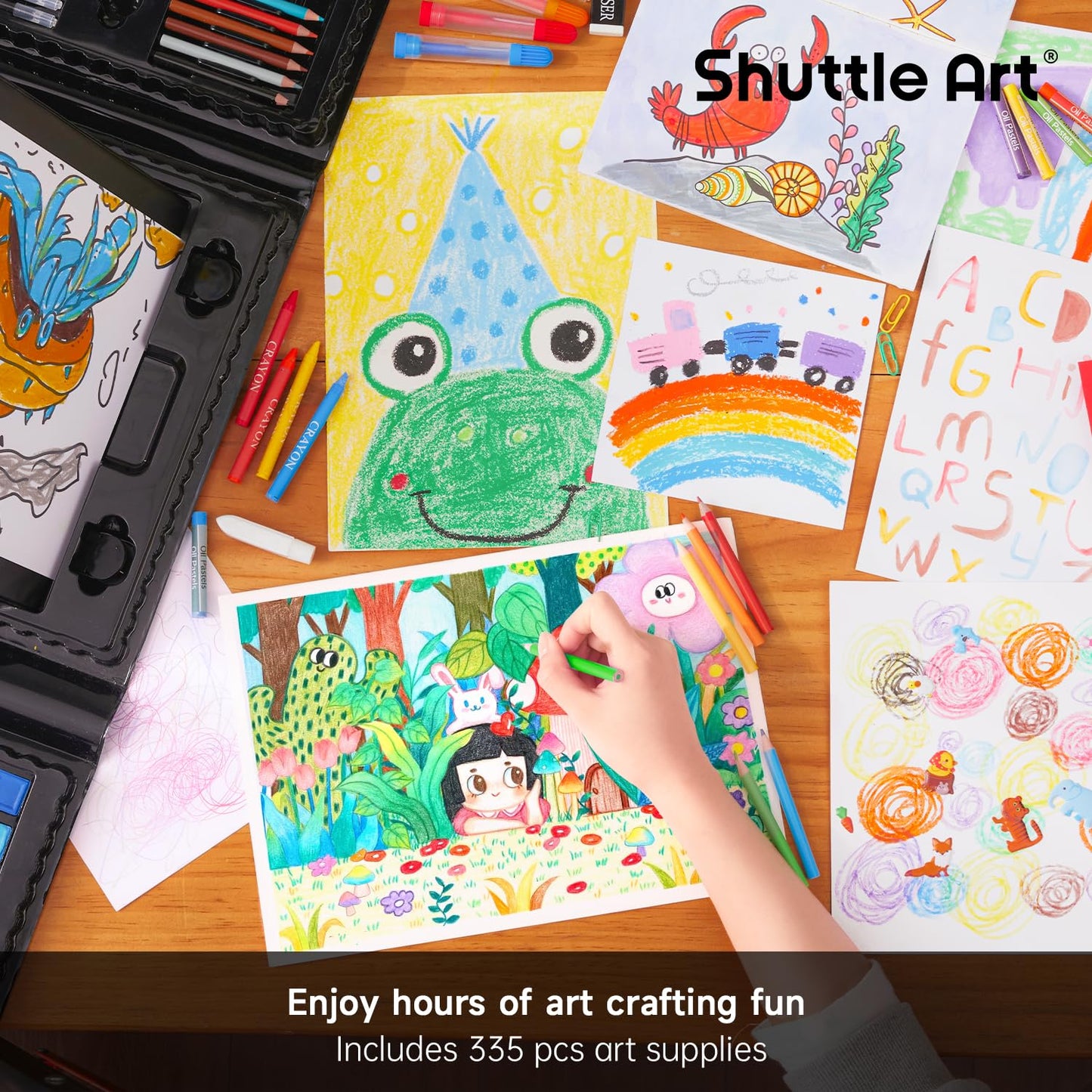Shuttle Art 335 Piece Kids Art Set, Multi-Media Art Supplies, Gift Art Kit with Trifold Easel, 2