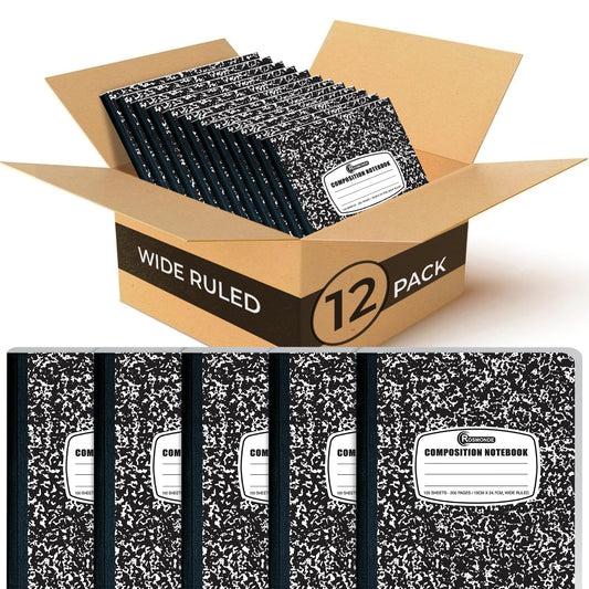 Rosmonde 12 Pack Composition Notebook Wide Ruled Bulk, Bulk School Notebook