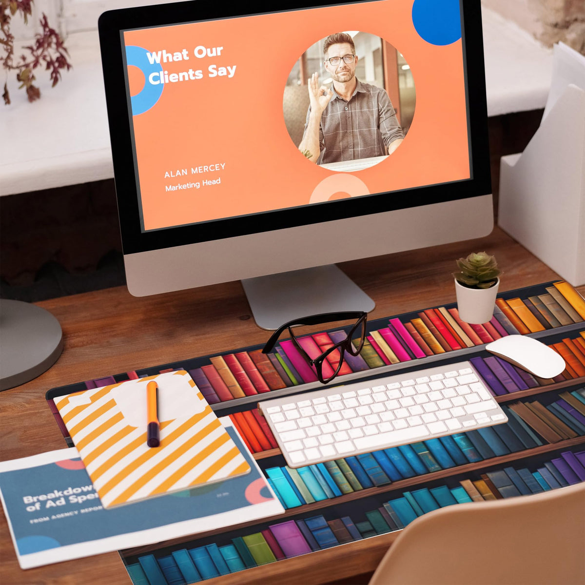 Eflxamz Large Gaming Mouse Pad for Desk,Bookshelves Full of Books Desk Mat,Colorful Books Desk