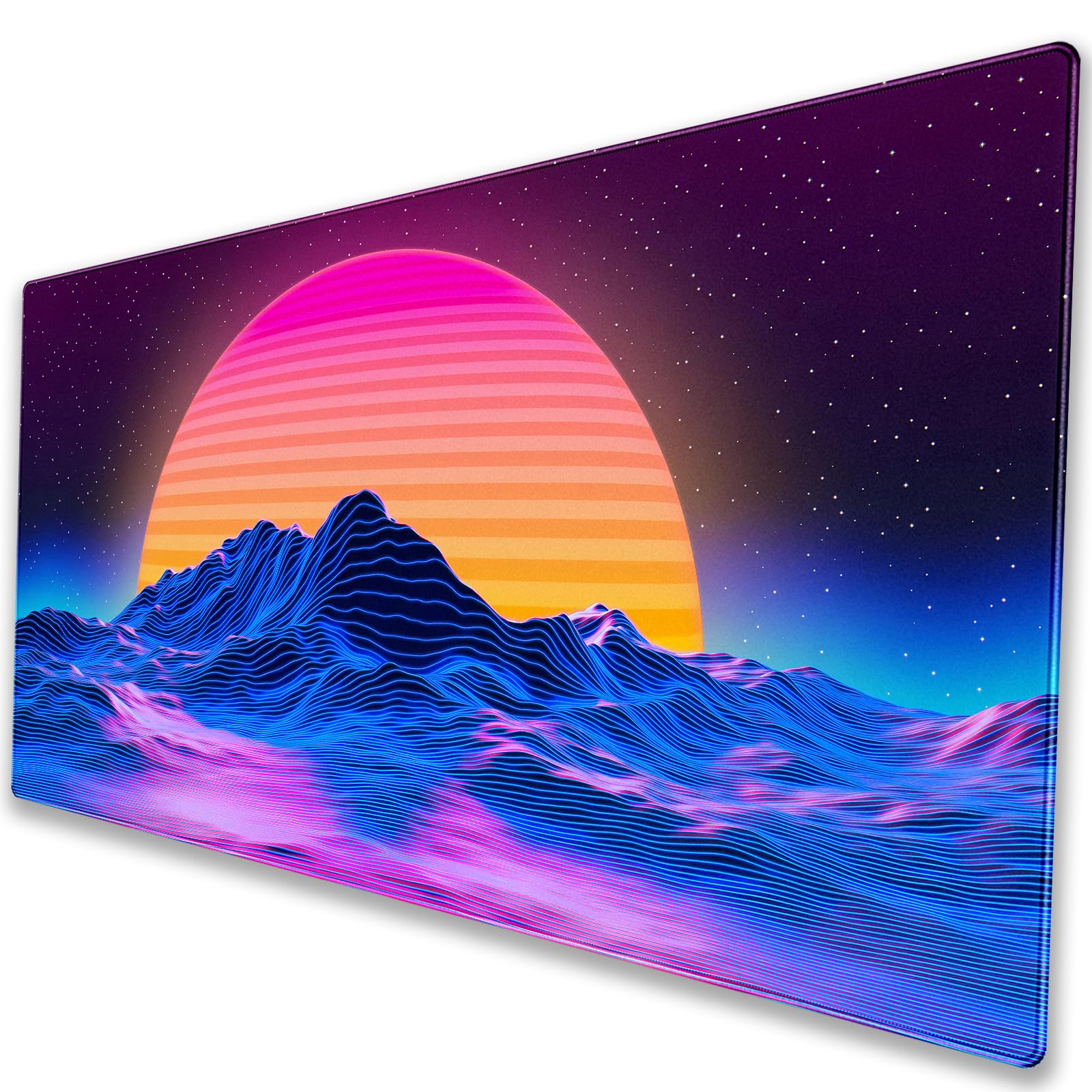 Synthwave Gaming Desk Mat, Retro 80s XXL Large Mouse Pad 31.5x15.7 in