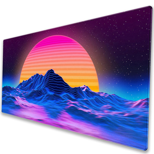 Synthwave Gaming Desk Mat, Retro 80s XXL Large Mouse Pad 31.5x15.7 in