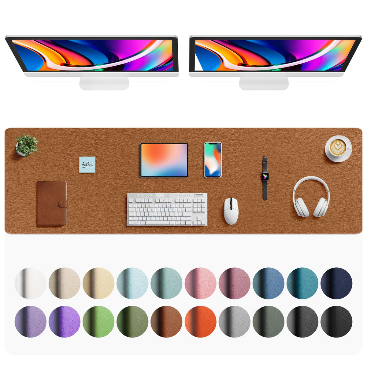 Aothia Faux Leather Desk Mat - Large Mouse Pad, Non-Slip PU Leather Blotter, Waterproof Writing
