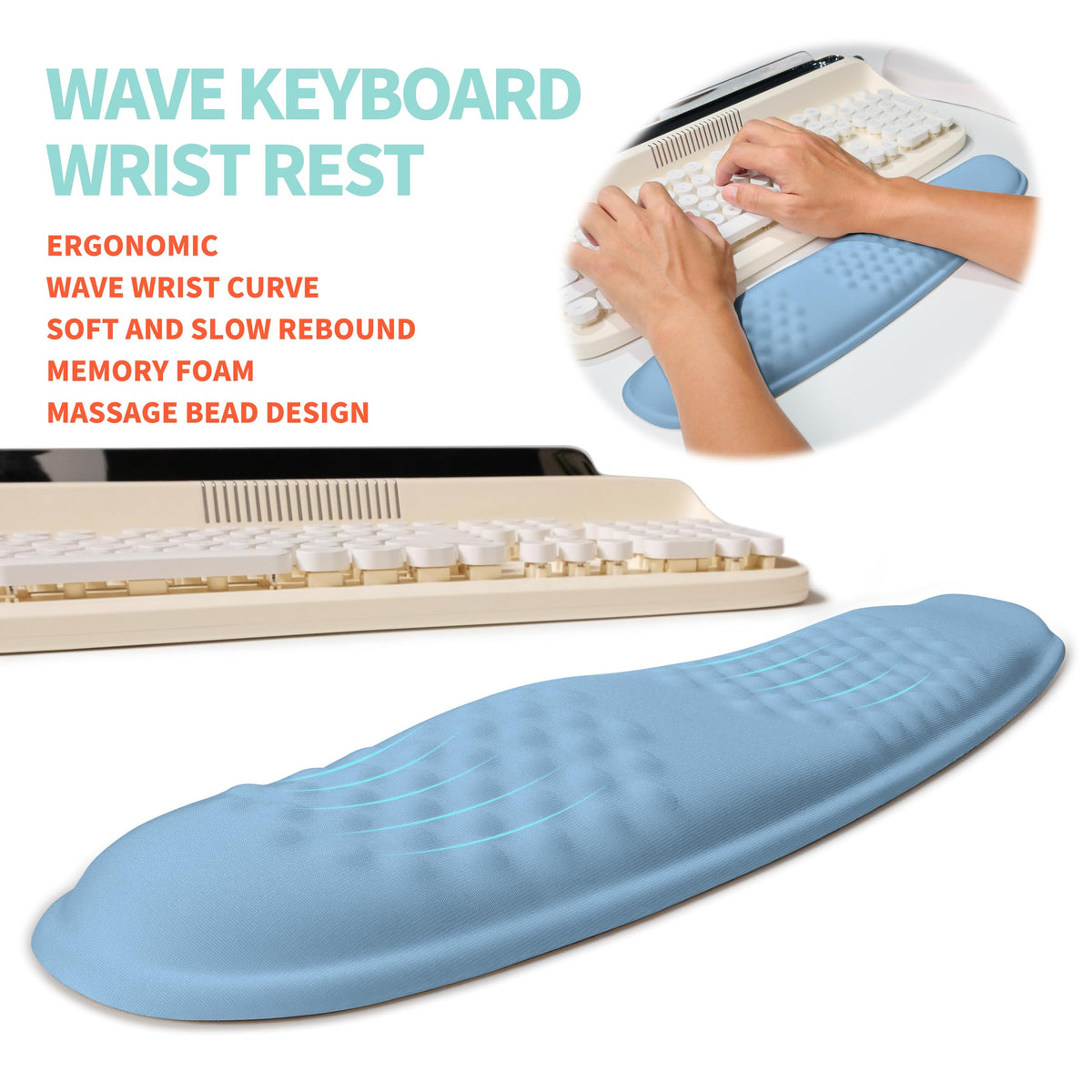 KUOSGM 2-in-1 Ergonomic Set, Wave Rise Keyboard Wrist Rest and Massage Bulge Slope Mouse Pad Wrist