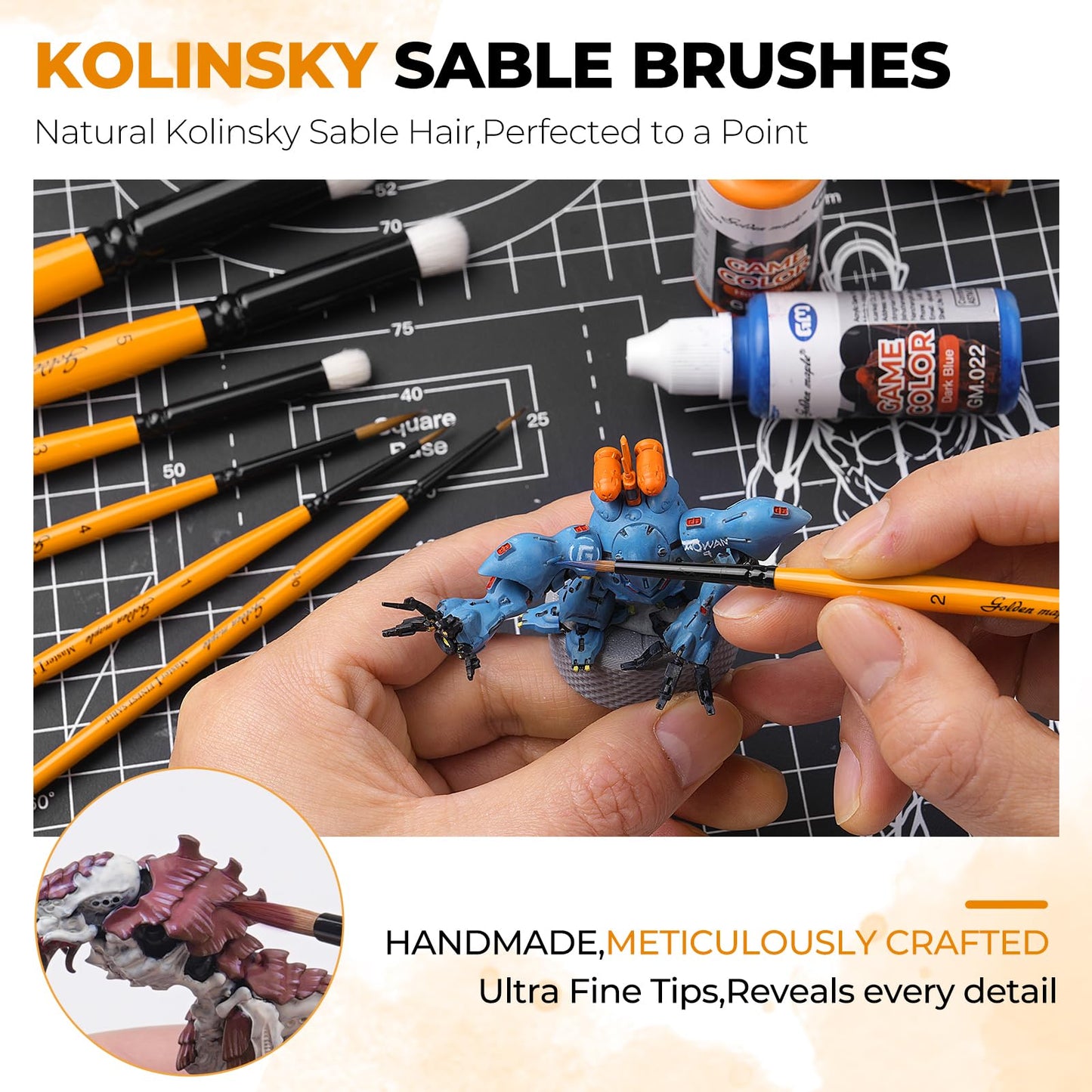 Golden Maple Kolinsky Sable Brushes,7PCS Miniature Paint Brushes Set with DryBrushes #3,5,6 for