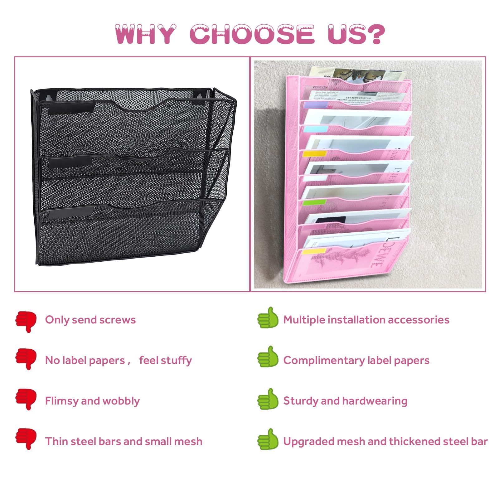 ideallife 8 Pockets Mesh Wall File Holder Organizer Office Hanging File Folder Magazine Rack