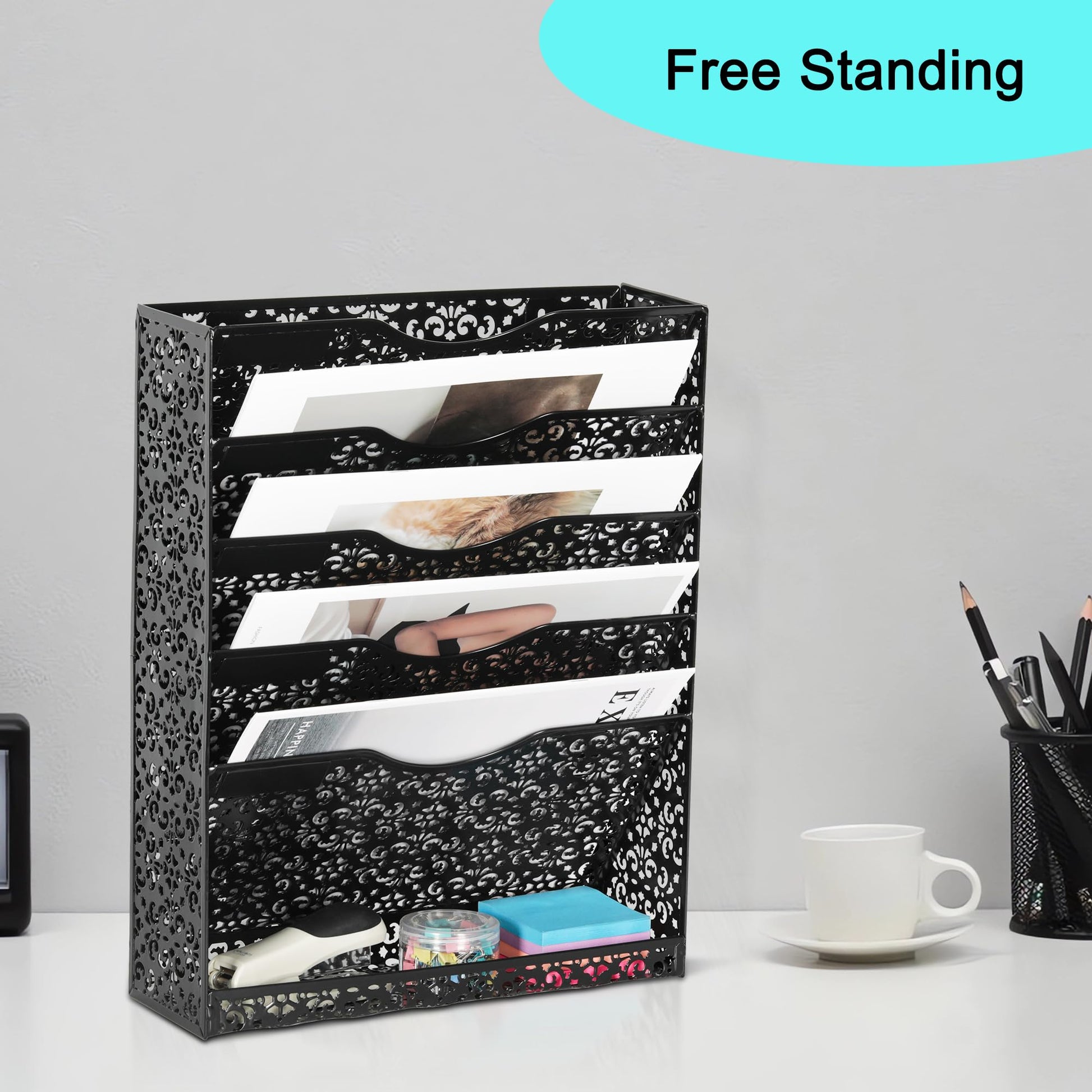 EasyPAG Desk File Organizer Heavy Duty Metal Wall Mount File Holder 5 Tier Mail Paper Folder Holder