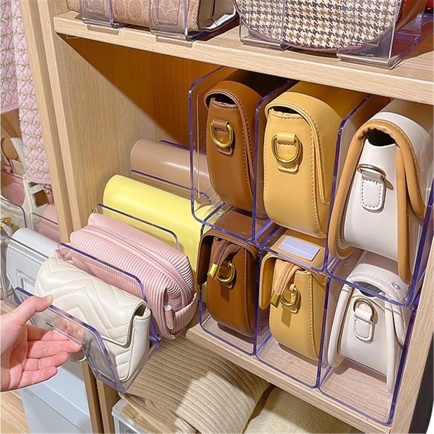 YAGELI Clear Acrylic Purse Organizer, 2-Pack, 4 Sections, 2.95" Wide Slots