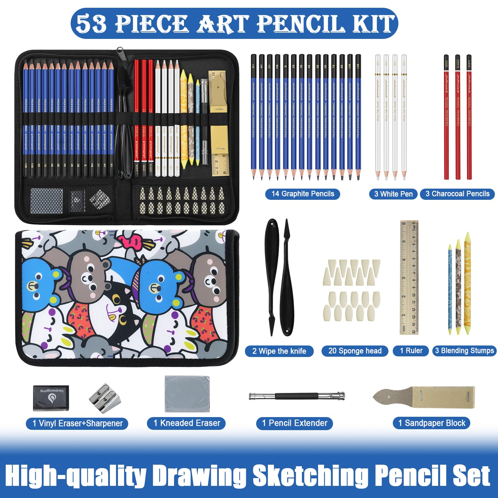 Daerthotk 53 PCS Drawing Kit Sketching Pencil Set, Sketch Pencils Art Supplies with Graphite