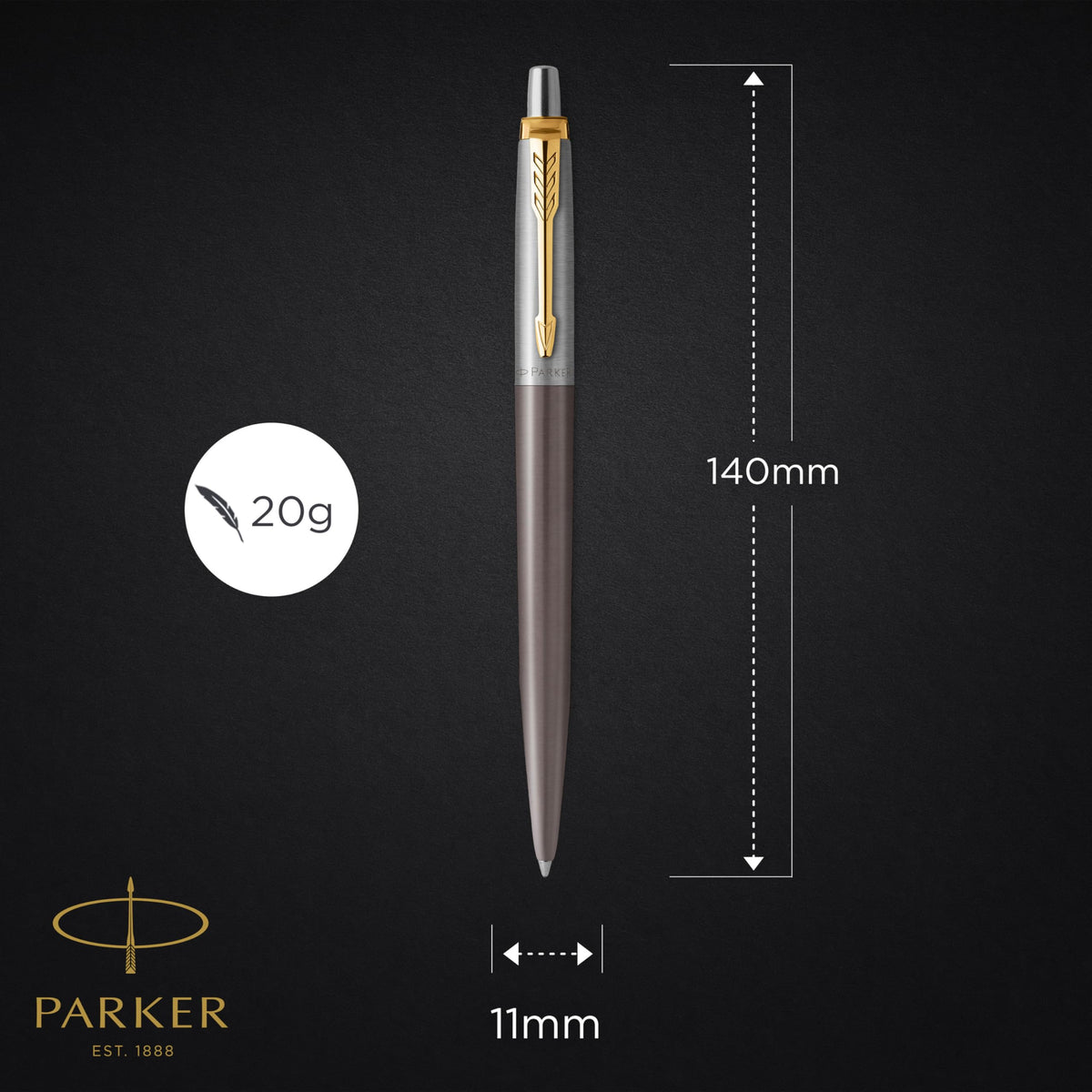 PARKER Jotter XL Ballpoint Pen | Grey Lacquer with Gold Trims | Medium Point | Blue Ink Refill |