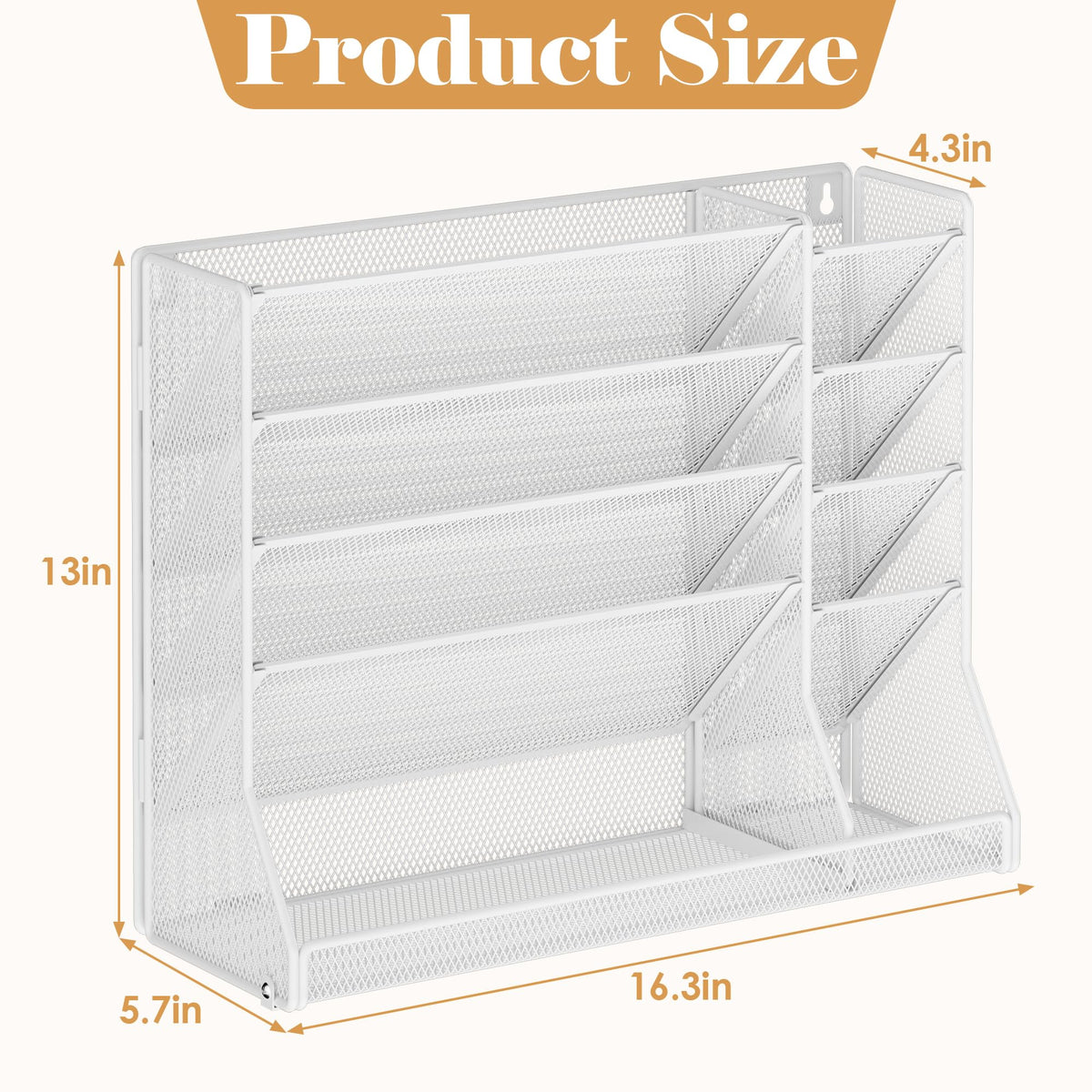 Jakyitvi Adjustable 5 Tiers Wall File Organizer Metal Hanging Holder White