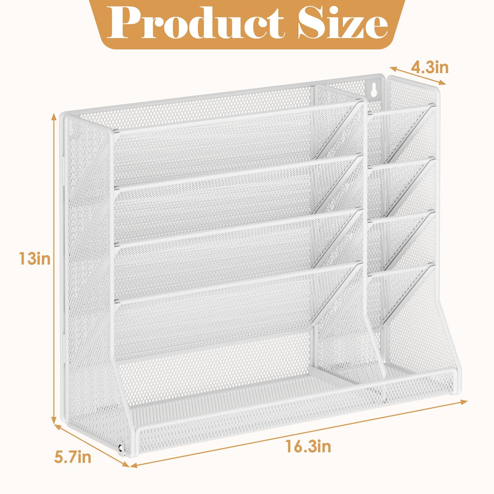 Jakyitvi Adjustable 5 Tiers Wall File Organizer Metal Hanging Holder White