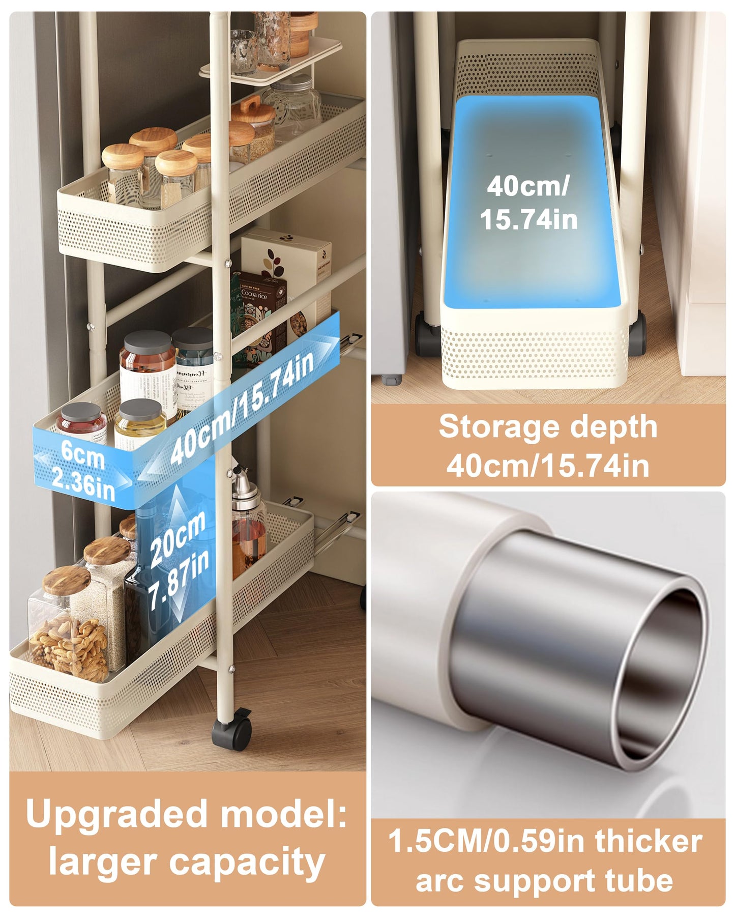 UMDONX 4-Tier Narrow Mobile Storage Cart with Pull-Out Baskets