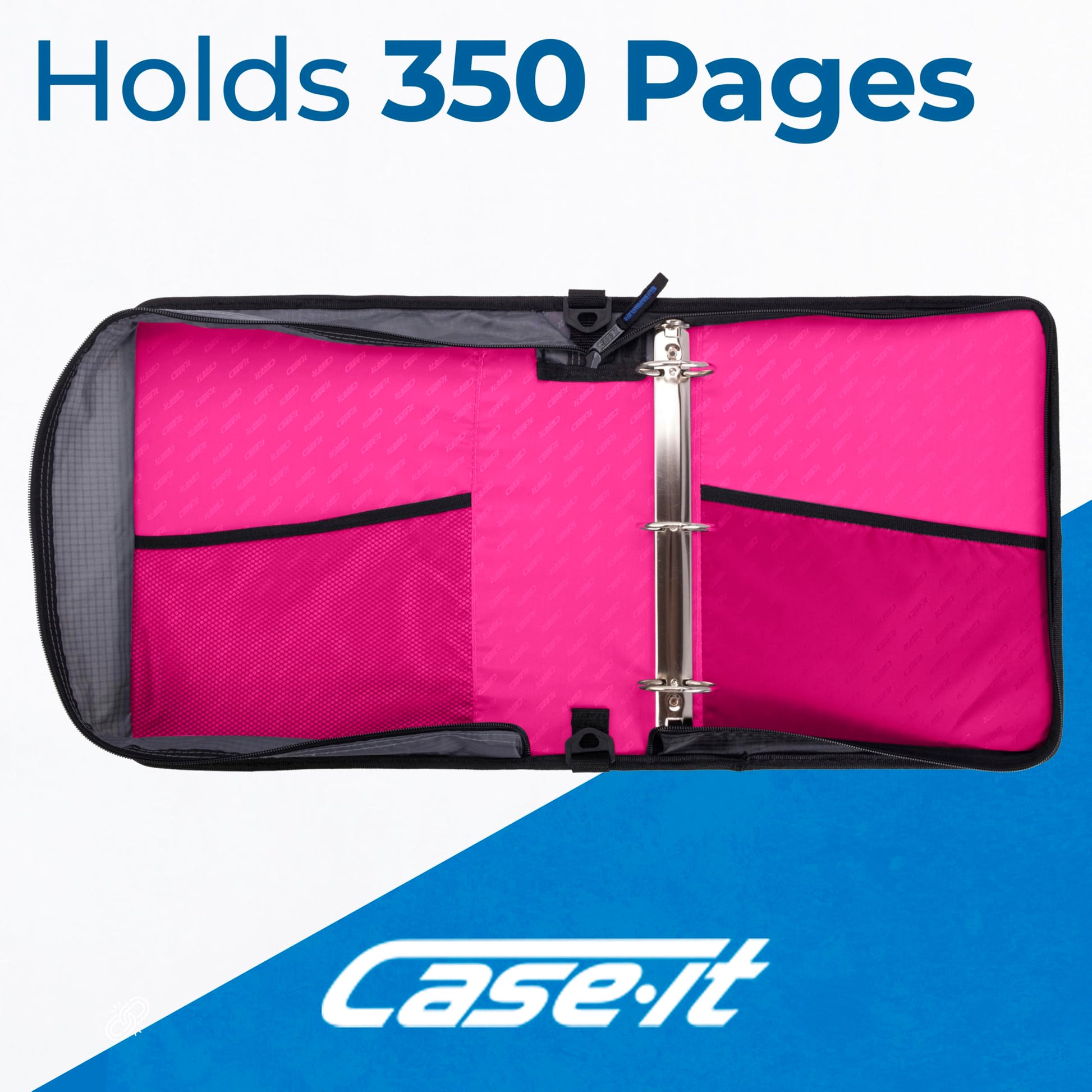 Case-it School Zipper Binder | 2-Inch O-Rings | 400-Sheet | LT-007 Magenta