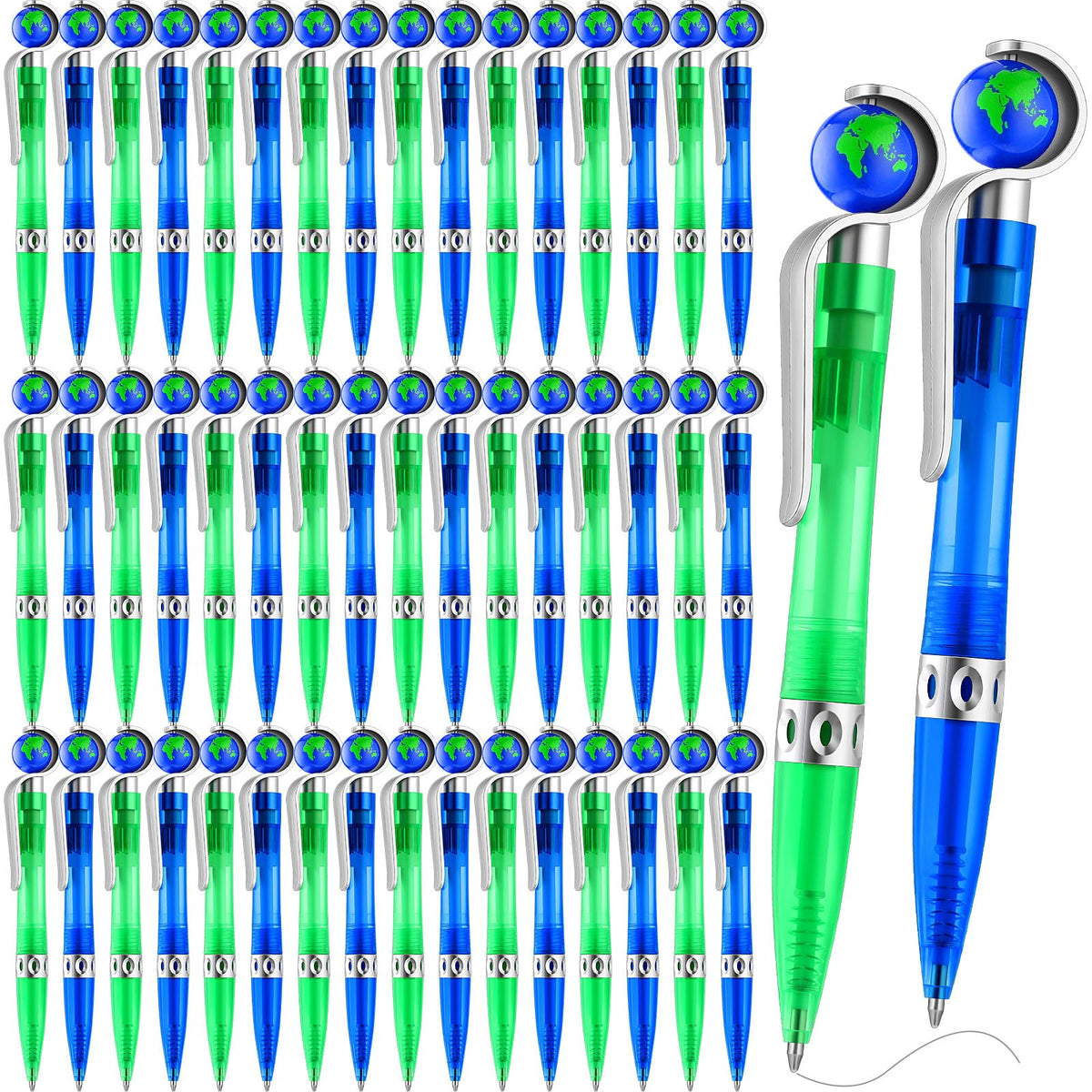 Teling 50 Pcs Earth Retractable Cute Globe Pens Bulk 1.0 mm Tellurion Shape Earth Day Black Ink