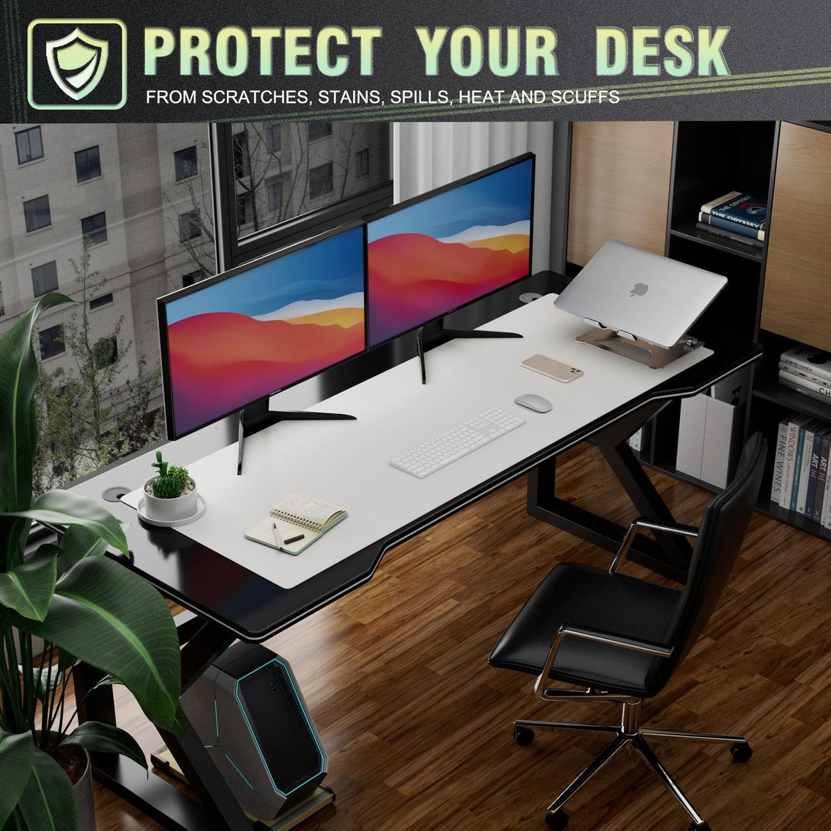 K KNODEL Extra Large Desk Mat, Leather Mouse Pad (47.2"x17", White)