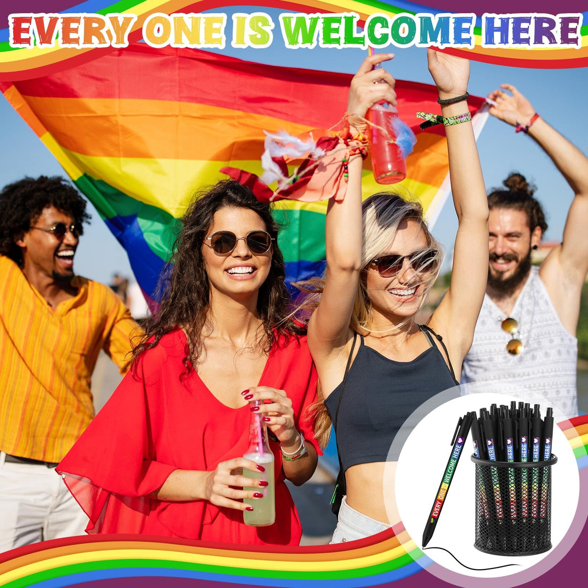 Weekgrat 48 Pcs Pride Ballpoint Pens Lgbtq Rainbow Party Favors Bulk