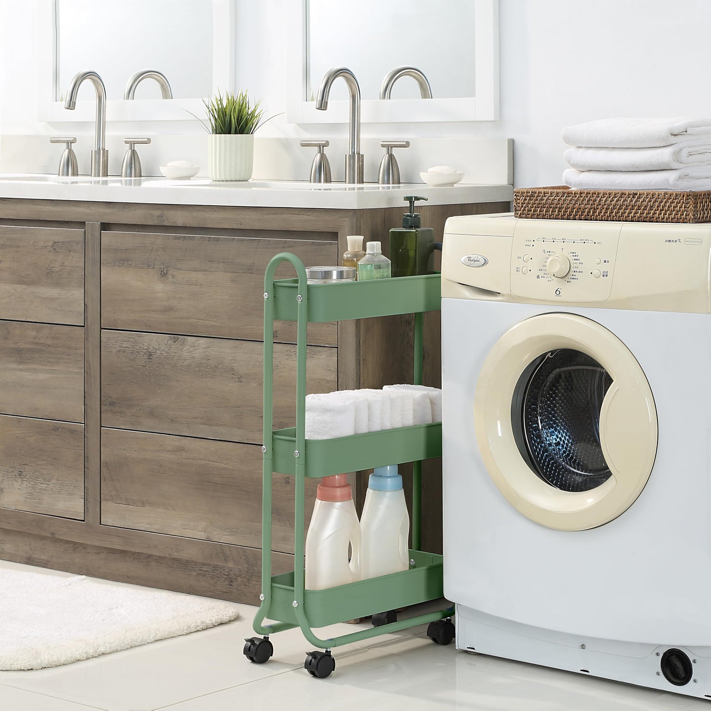 SunnyPoint Slim Rolling Storage Cart, 3 Tier Bathroom Storage Organizer Bathroom, Laundry Utility