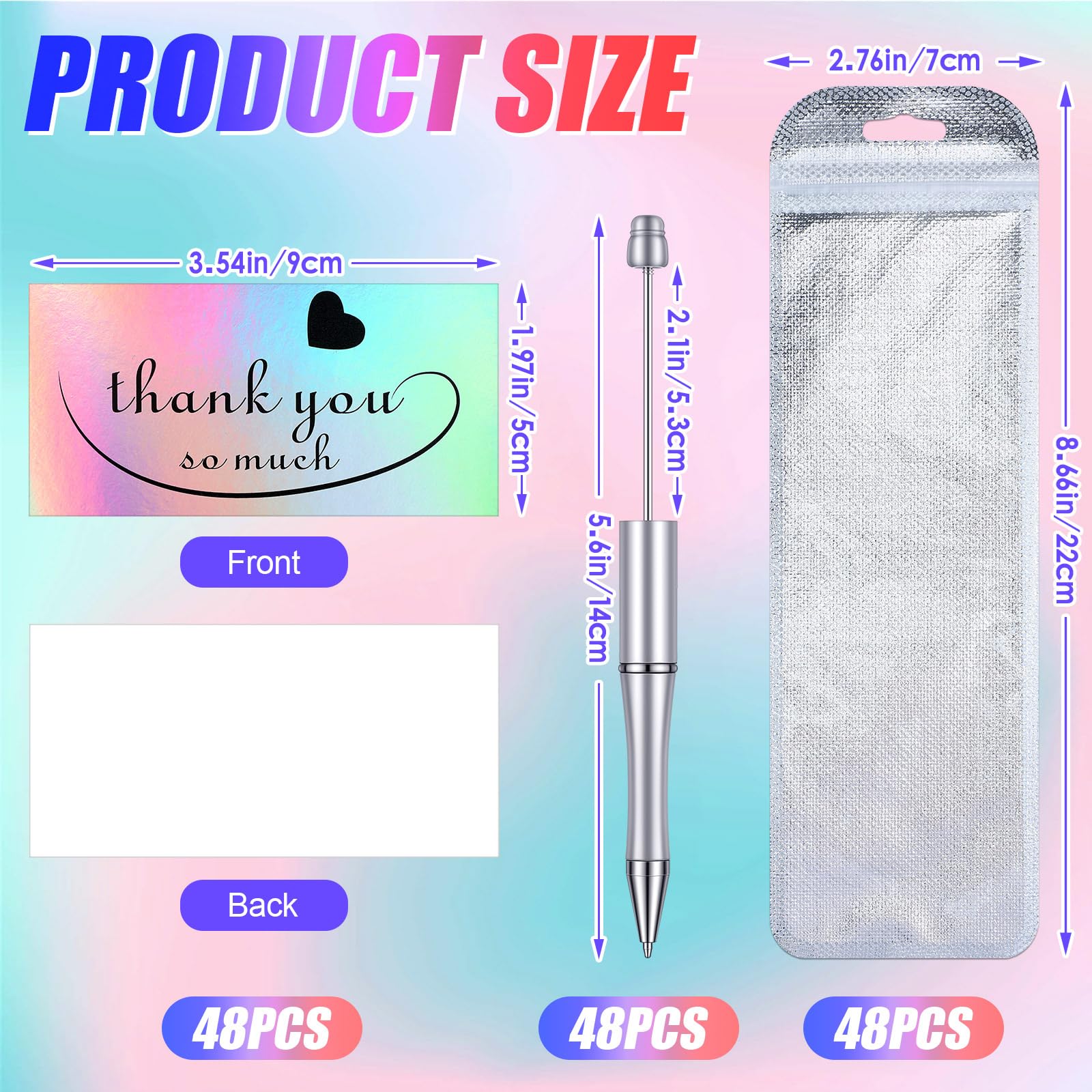 Tenceur 148 Pcs Beadable Pen Set Back to School Gift 48 Plastic Beadable Pen 48 Resealable Pouch