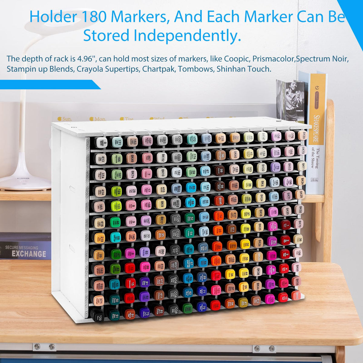 Yrangee Marker Organizer for Desk,180 Slots Marker Storage with Divider