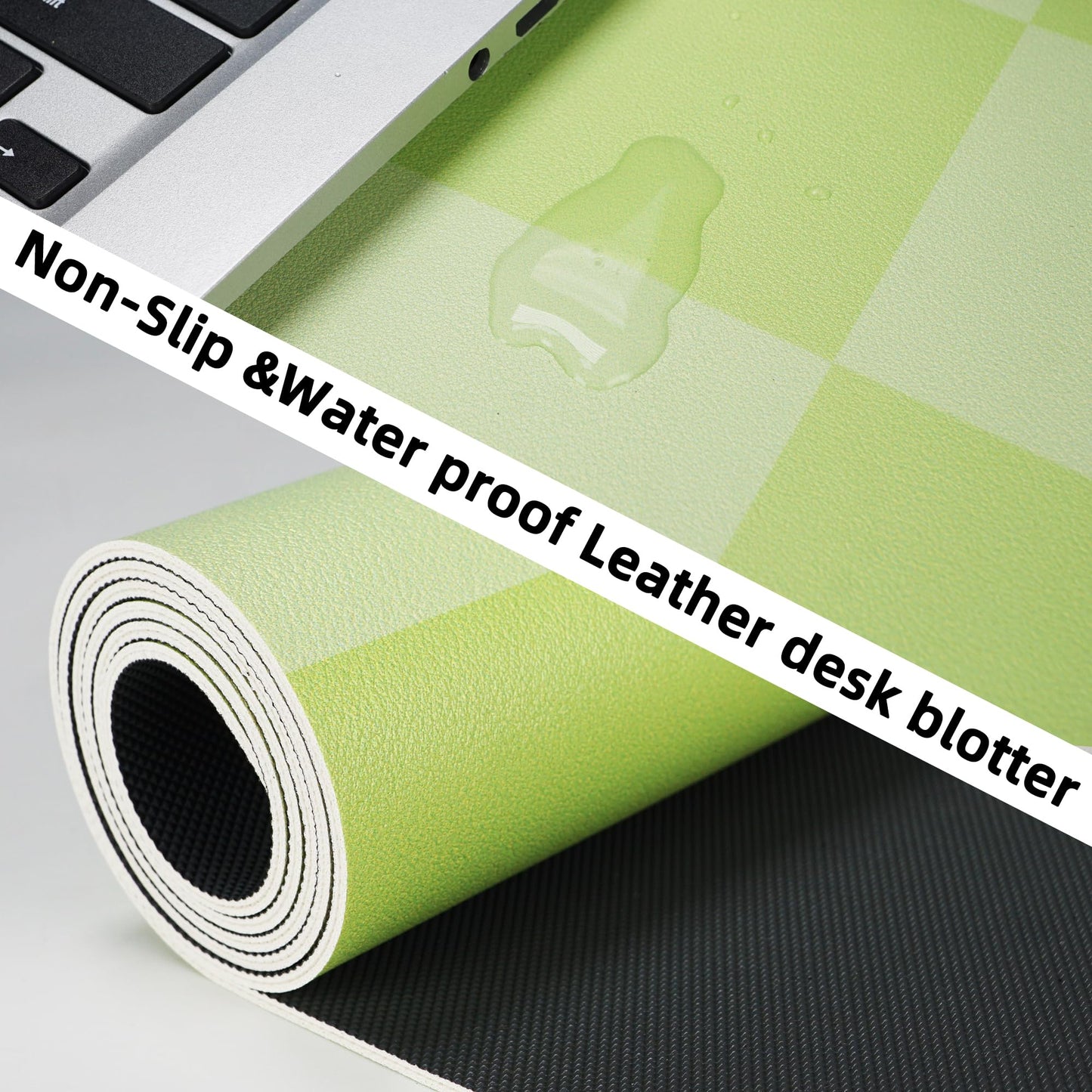 AFIING Green Checkered Desk Mat 31.5" x 12", Waterproof Desk Pad
