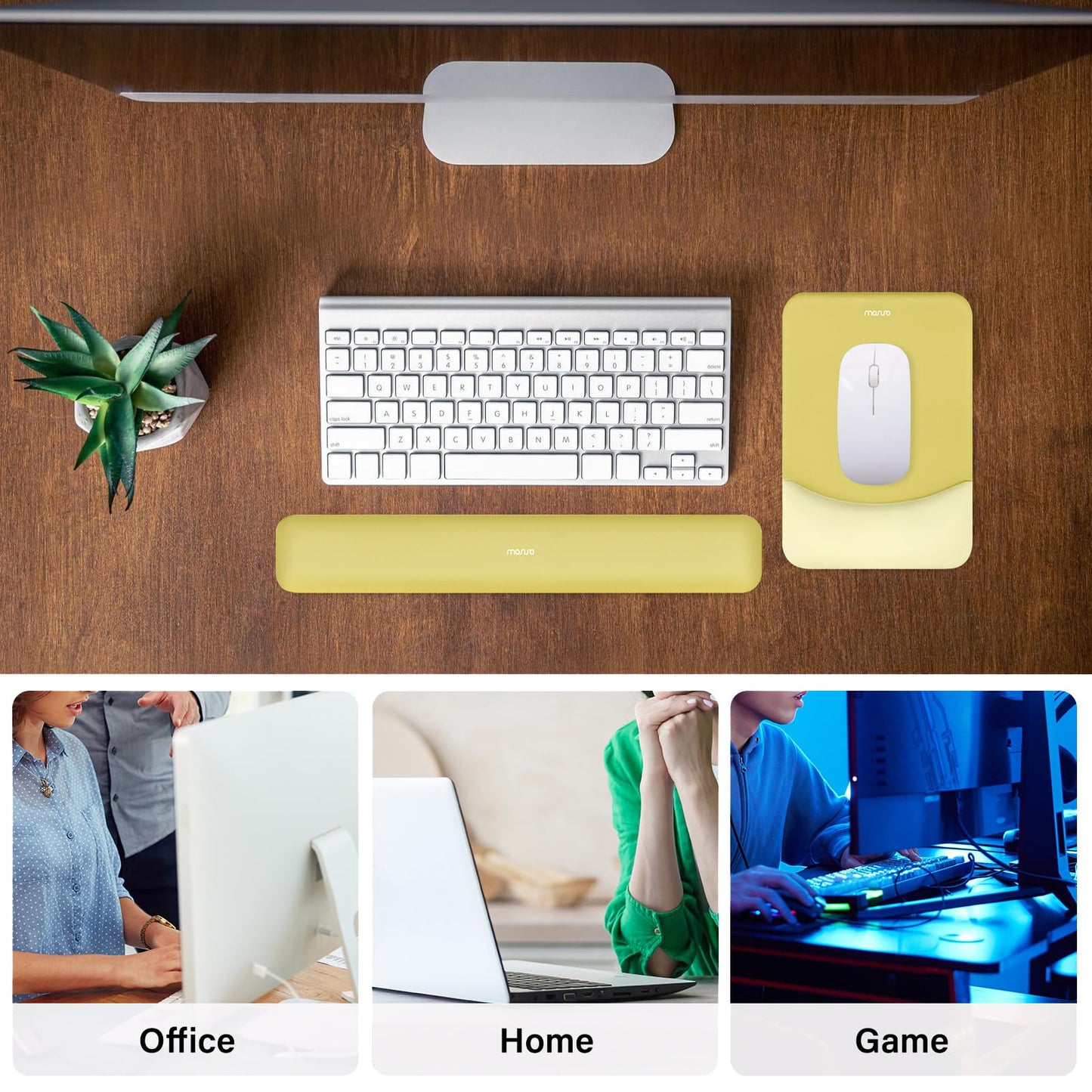 MOSISO Wrist Rest Support Mouse Pad & Keyboard Set, Yellow