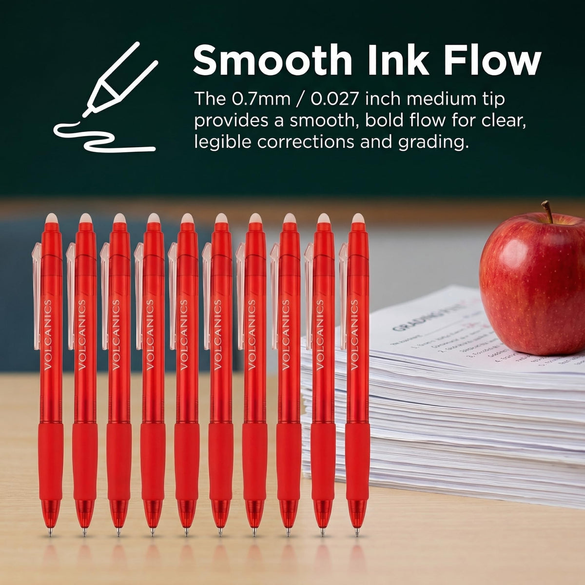 Volcanics Erasable Gel Pens Red Ink, 0.7MM,36 Pack Retractable Clicker Gel Ink Pen, Fine Point