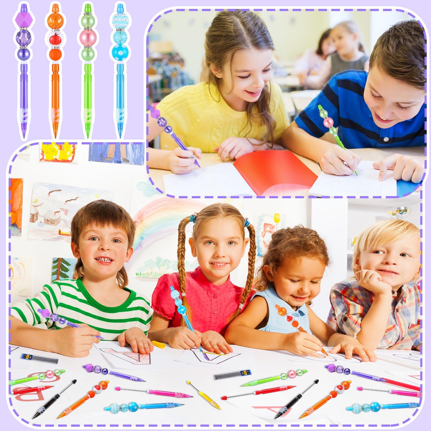 Feifeiya 32 Pcs Beadable Mechanical Pencils Set Back to School Pens