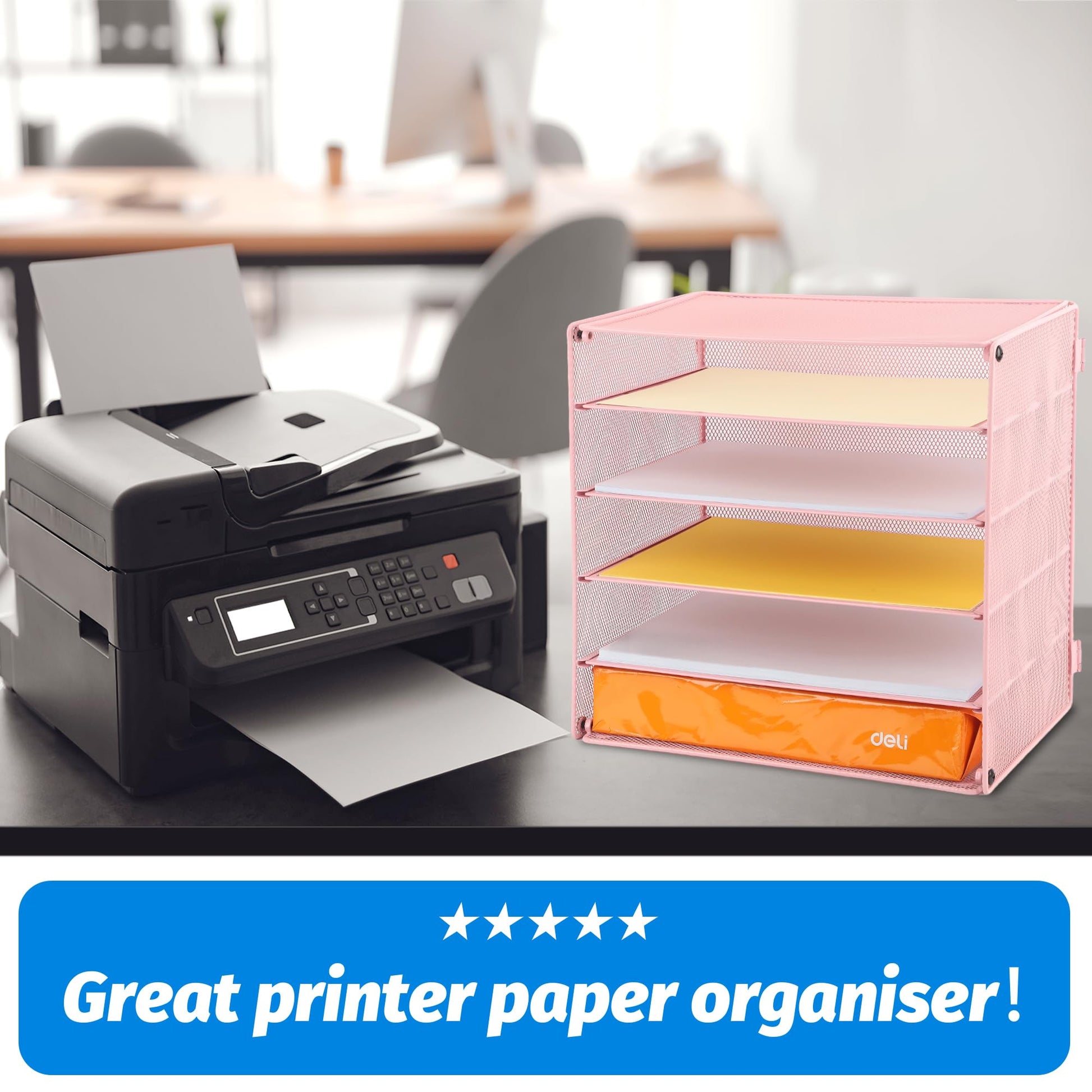 EASEPRES 5 Slot Mesh Desk Organizer Tray, File Paper Letter Folder Holder Desktop Paper Sorter Mail