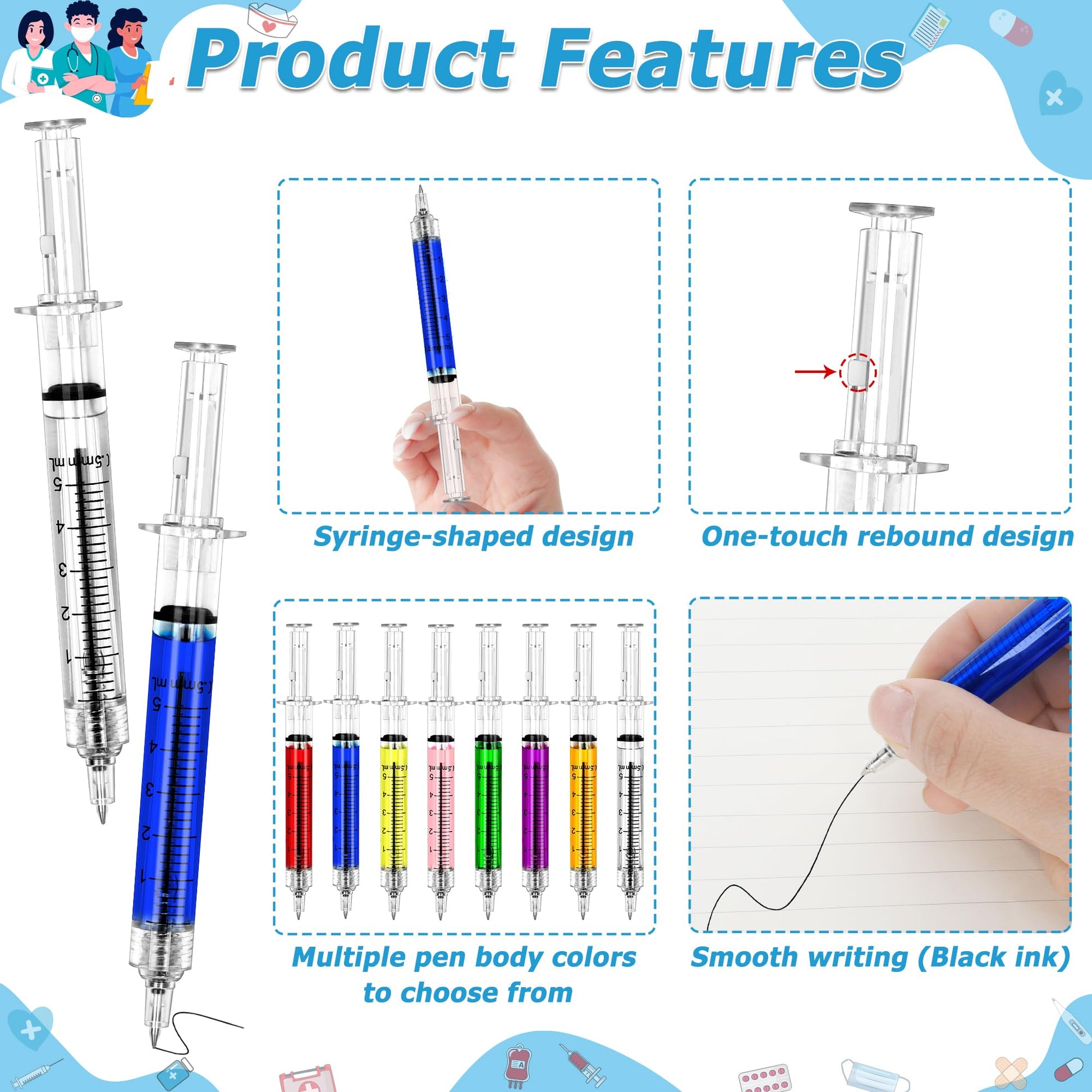 200PCS Bulk Syringe Pens Retractable, Nurse Appreciation for Hospital Teams