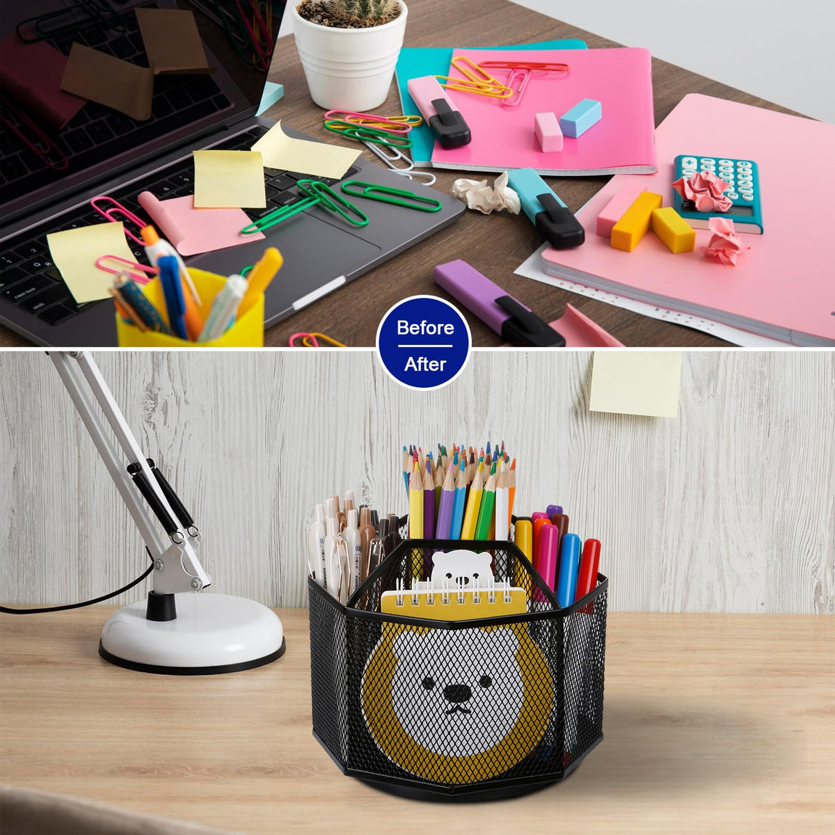 Comix Mesh 360° Rotating Pen Holder, Desk Organizer for Home Office, Black