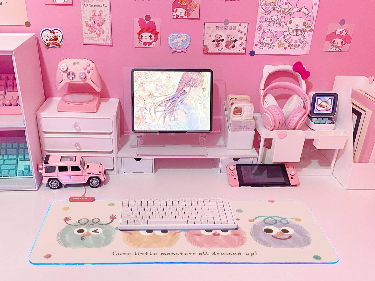 JMIYAV Pink RGB Gaming Mouse Pad 31.5x12 Inch Cute Mousepad PC XL Large Extended Glowing Led Light