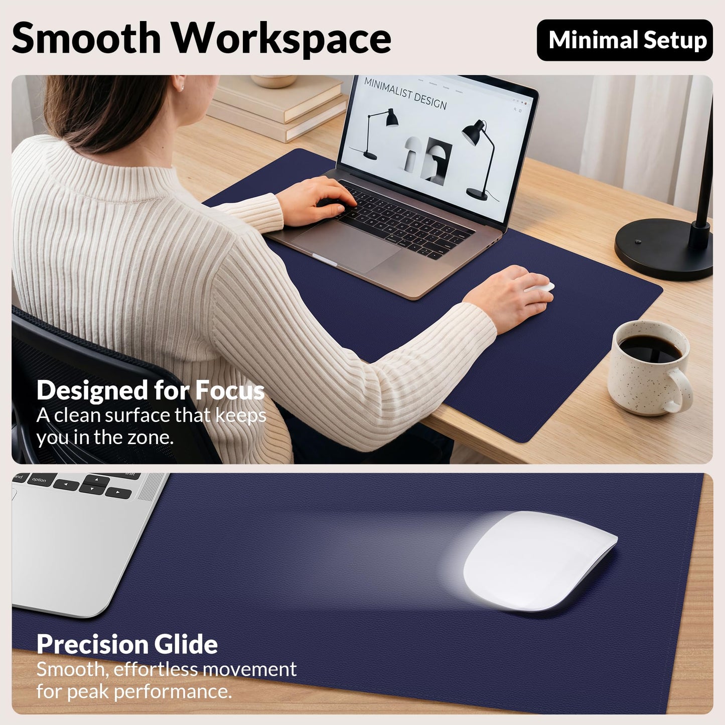 AFIING Cork Desk Mat, Sapphire Blue, 35.4" x 17"