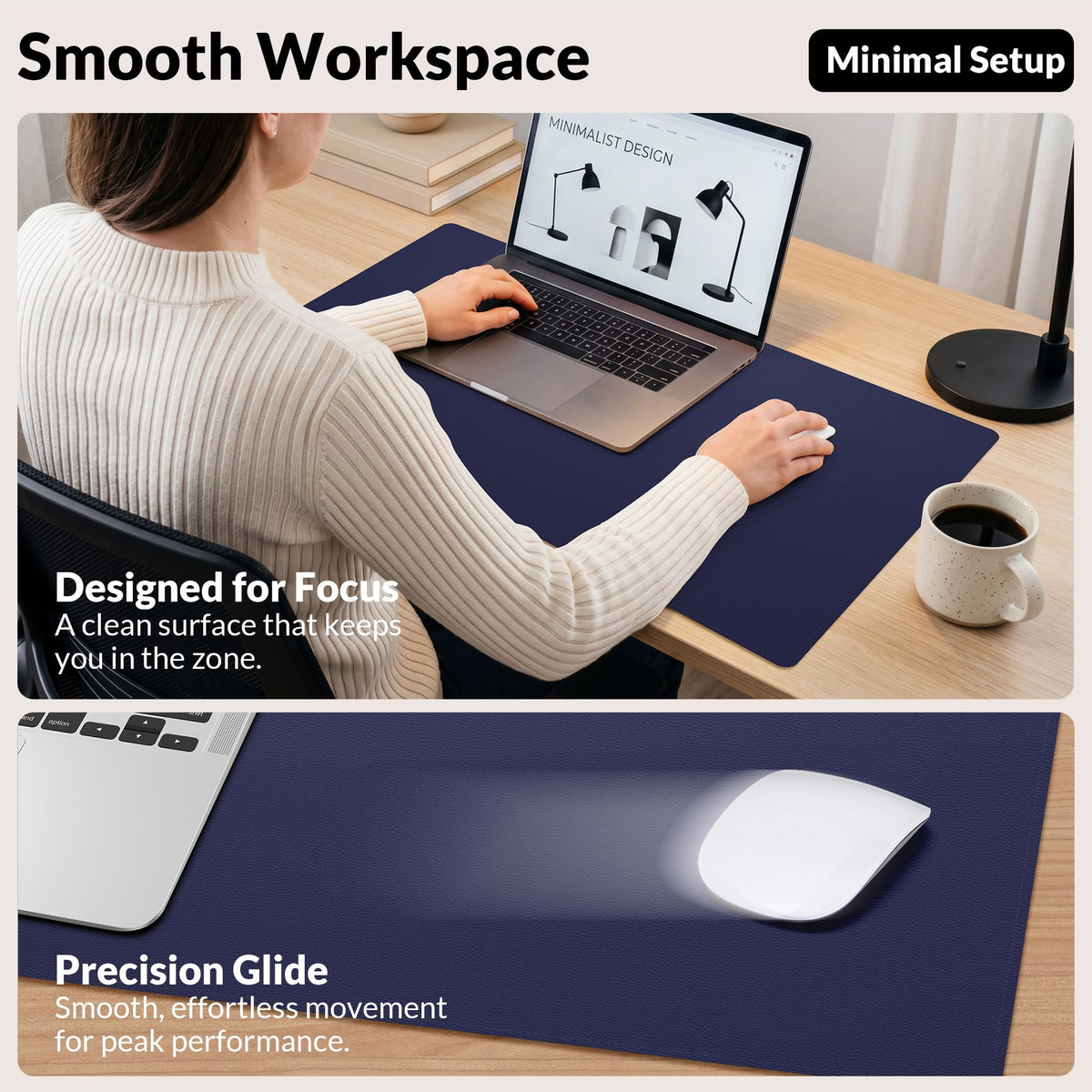 AFIING Cork Desk Mat, Sapphire Blue, 35.4" x 17"