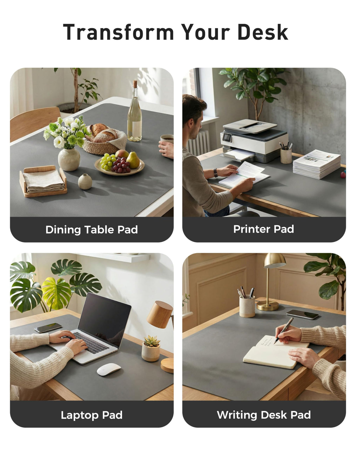 Aothia Faux Leather Desk Mat - Large Mouse Pad, Non-Slip PU Leather Blotter, Waterproof Writing