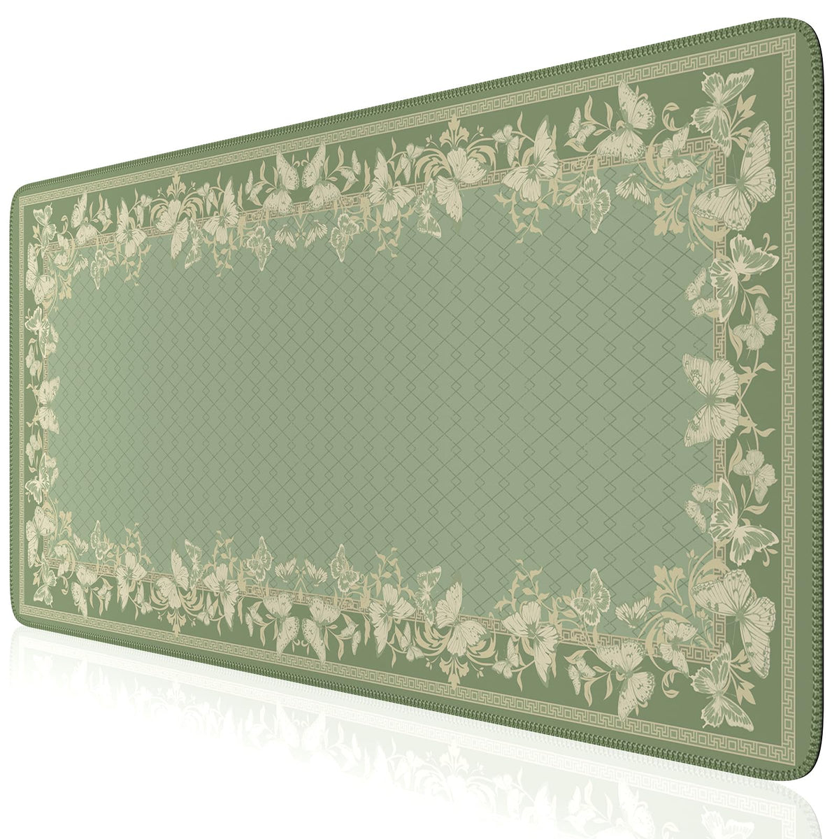 iCasso Floral Desk Mat for Keyboard and Mouse,Cute Mouse Pad,Light Green