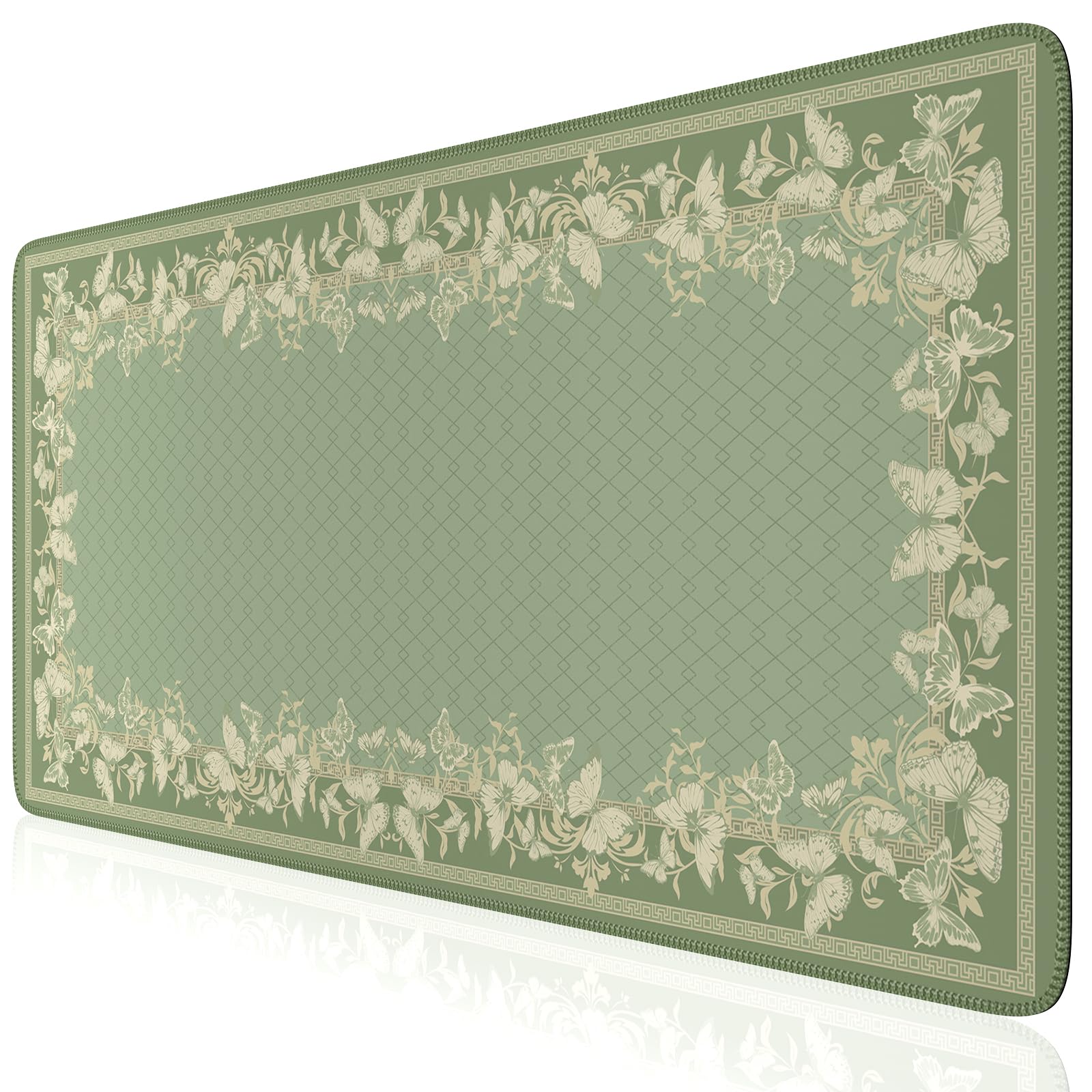 iCasso Floral Desk Mat for Keyboard and Mouse,Cute Mouse Pad,Light Green