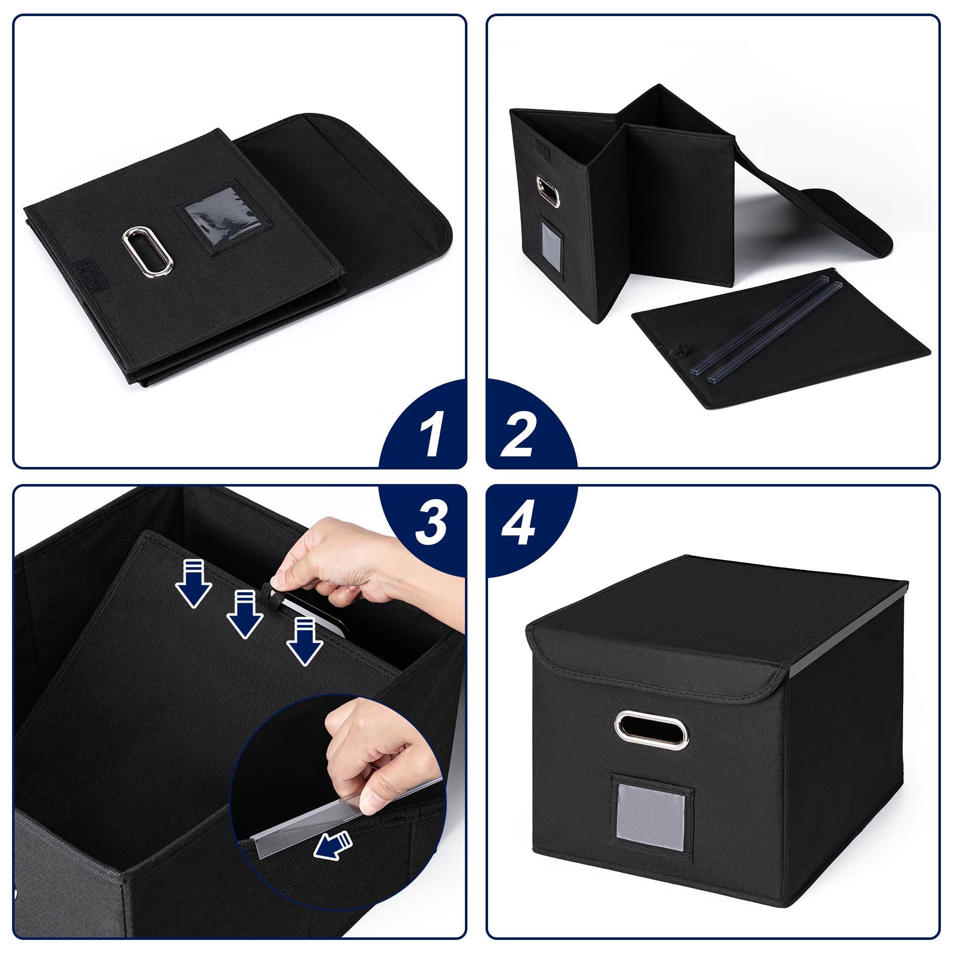 File Organizer Box with Lid (Black, 14.9 x 12.59 x 10.8 inch, 2-Pack)
