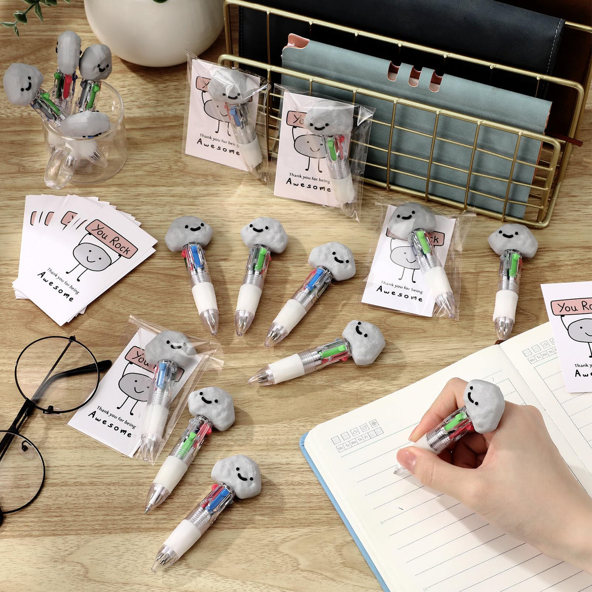 Sayglossy 24 Sets You Rock Party Favor Pens Gifts Bulk with Positive Cards