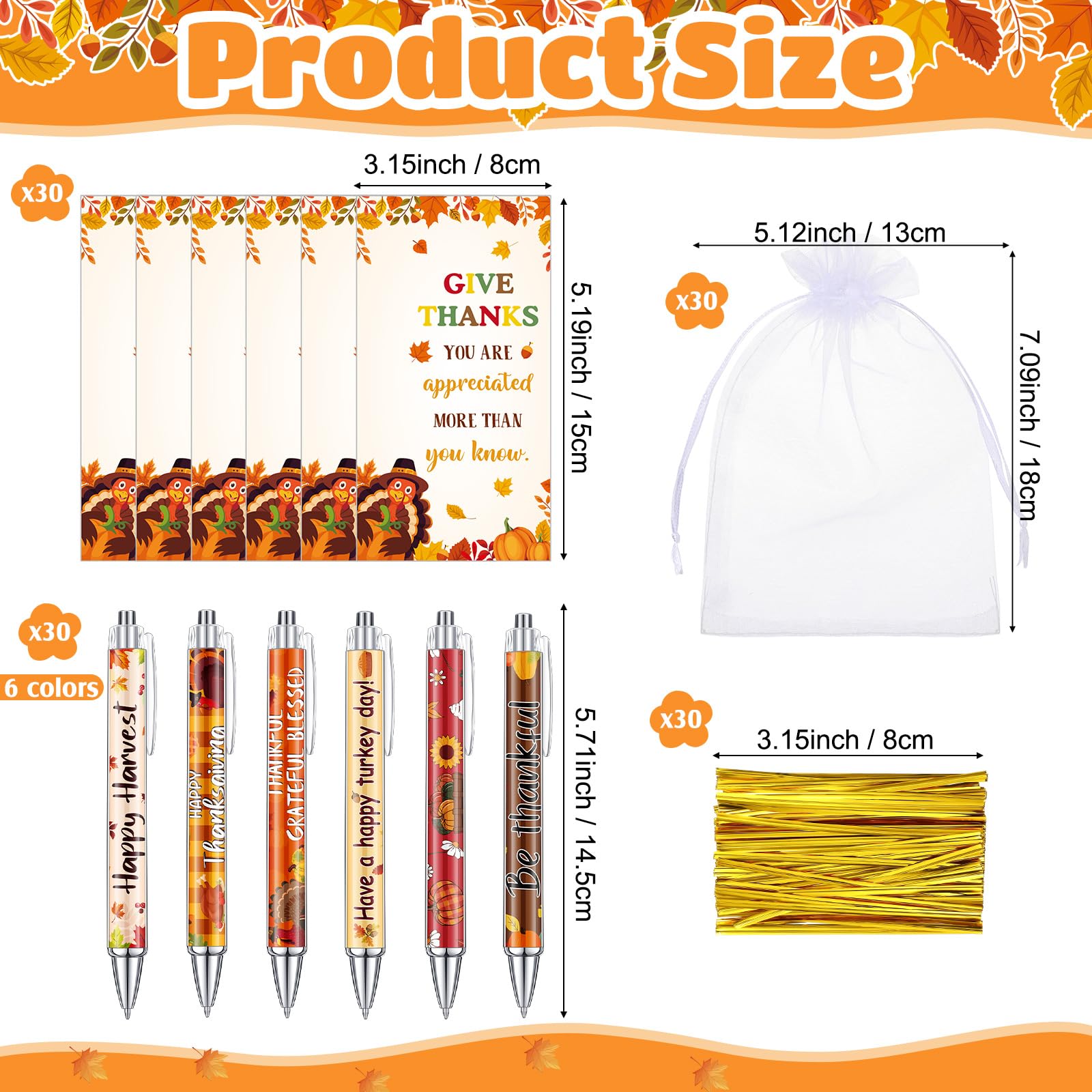 Marspark 30 Sets Fall Gifts Bulk Thanksgiving Ballpoint Pens and Cards