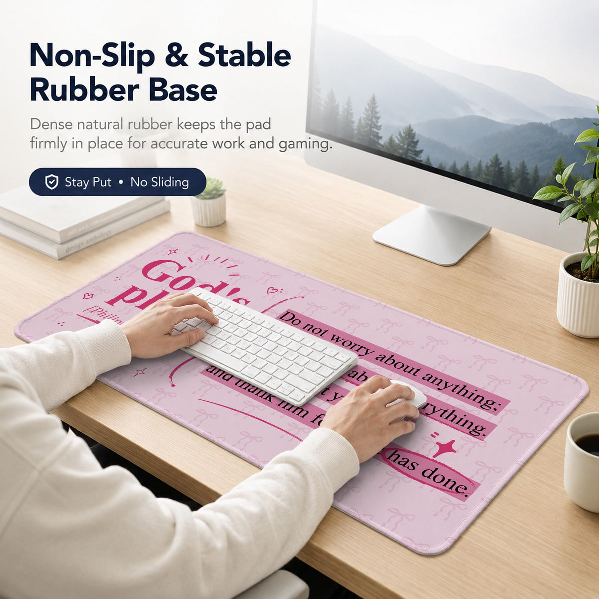 DOFQZ Pink Bow Christian Bible Verse Mouse Pad Large 31.5x15.7inch,M008